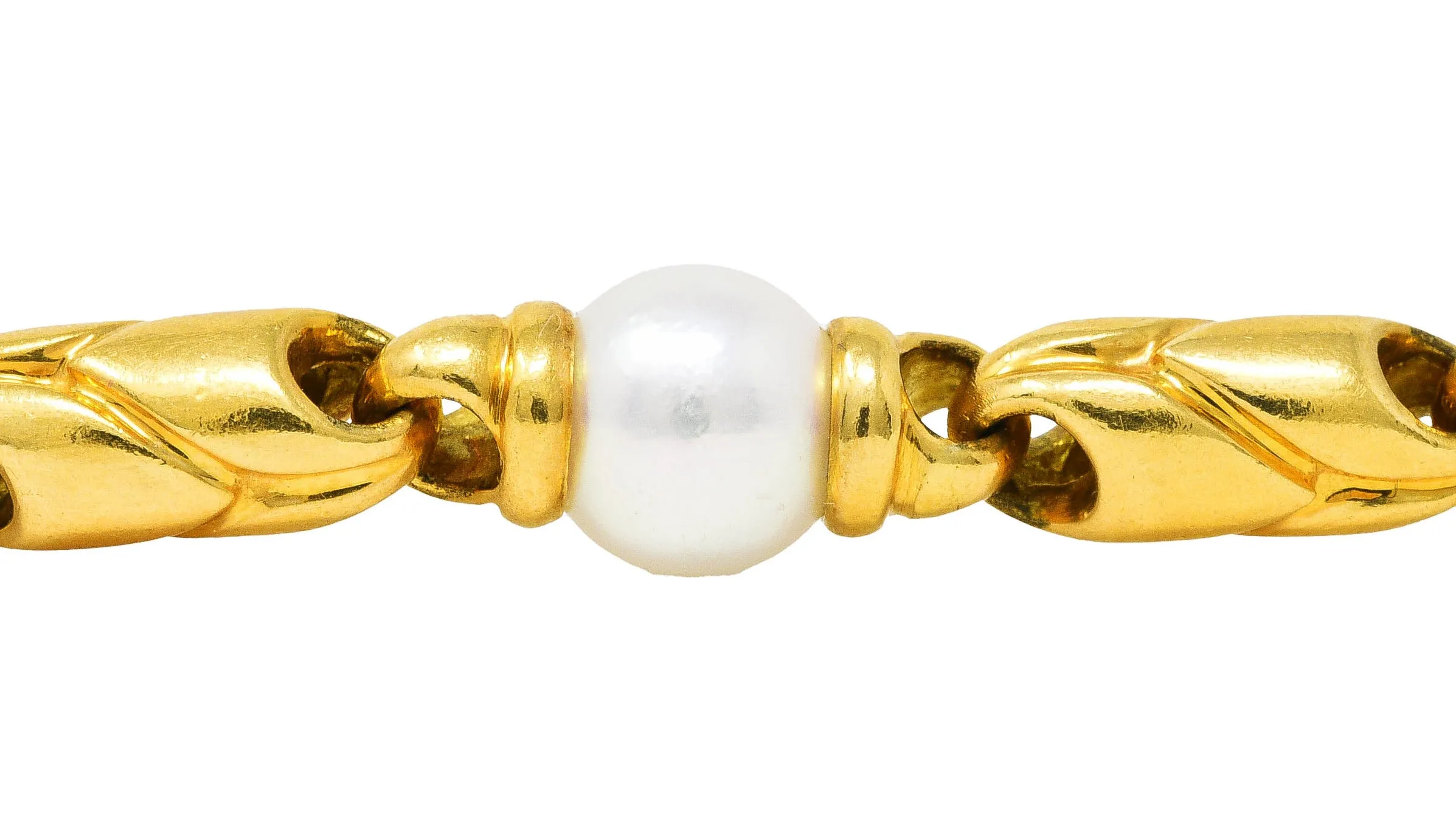 1980's Bulgari Pearl 18 Karat Yellow Gold Passo Doppio Link Vintage Bracelet