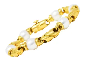 1980's Bulgari Pearl 18 Karat Yellow Gold Passo Doppio Link Vintage Bracelet