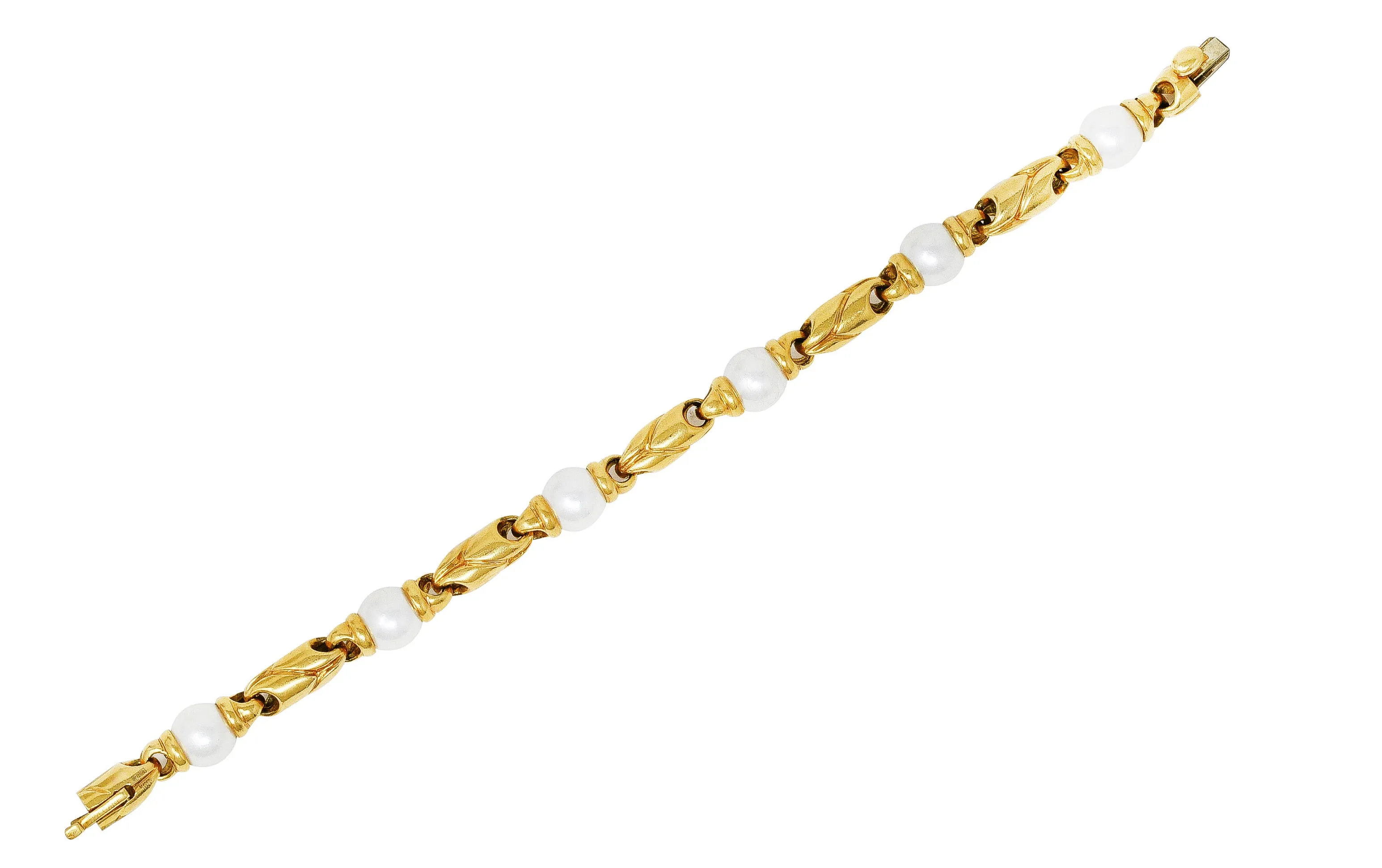 1980's Bulgari Pearl 18 Karat Yellow Gold Passo Doppio Link Vintage Bracelet