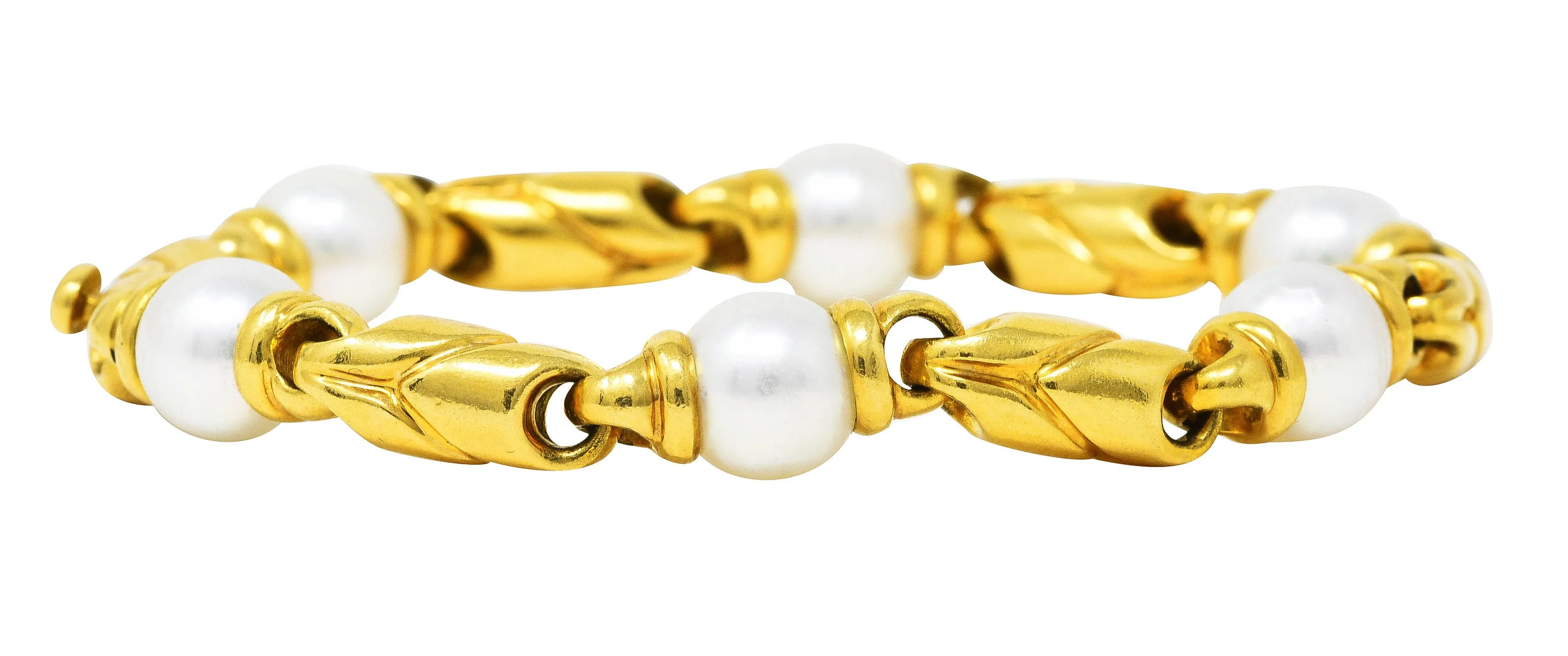 1980's Bulgari Pearl 18 Karat Yellow Gold Passo Doppio Link Vintage Bracelet