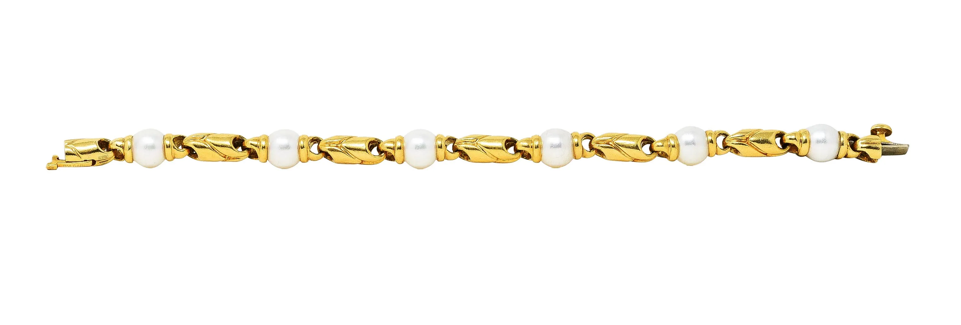 1980's Bulgari Pearl 18 Karat Yellow Gold Passo Doppio Link Vintage Bracelet