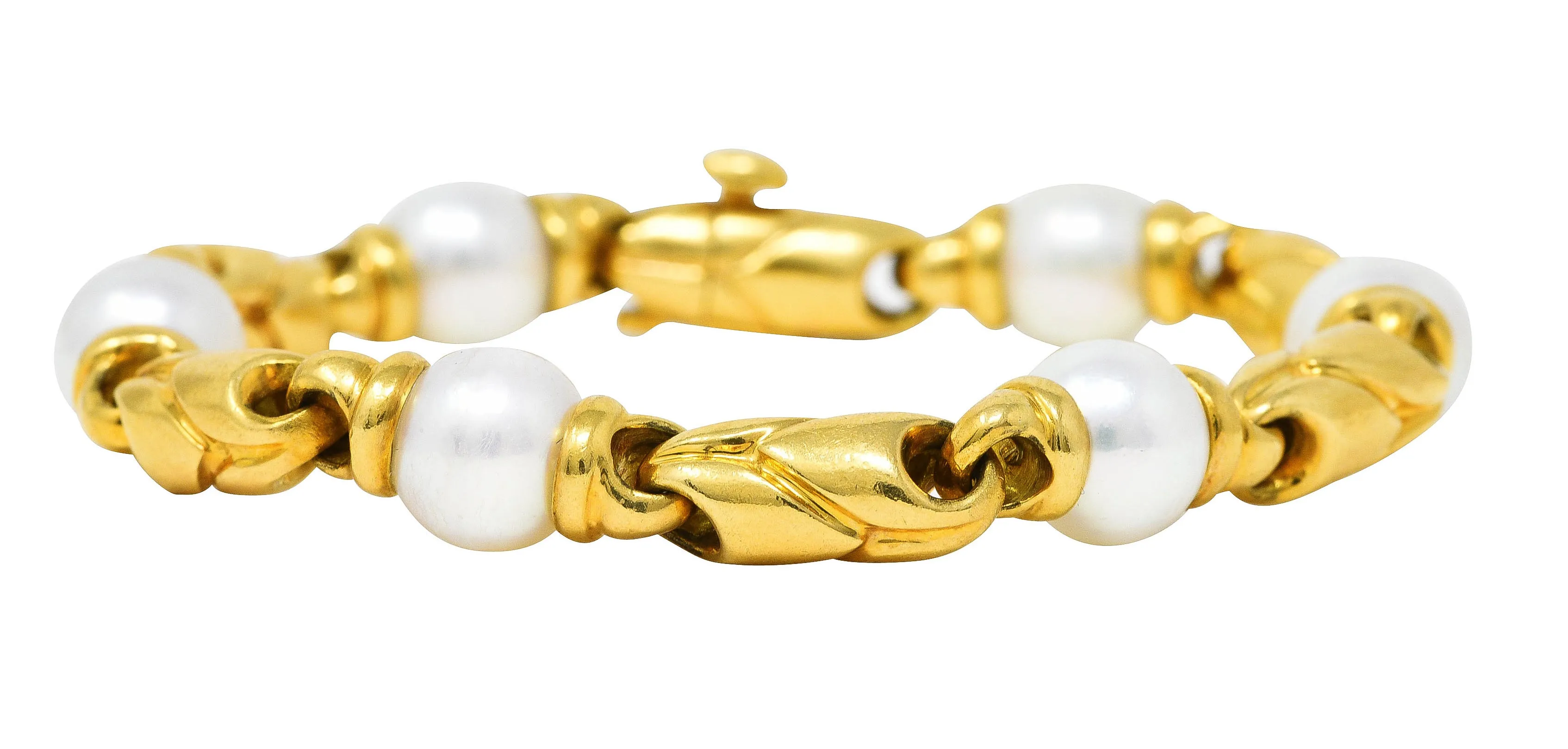 1980's Bulgari Pearl 18 Karat Yellow Gold Passo Doppio Link Vintage Bracelet