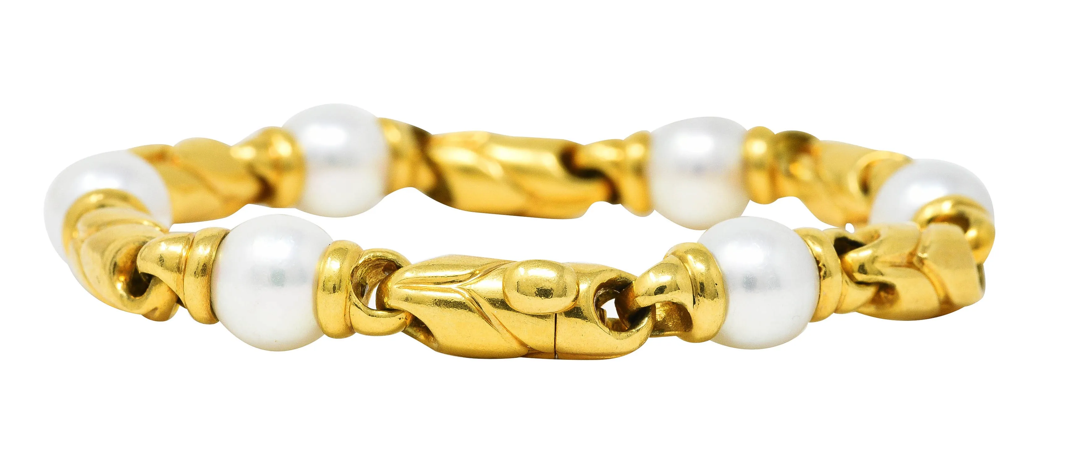 1980's Bulgari Pearl 18 Karat Yellow Gold Passo Doppio Link Vintage Bracelet