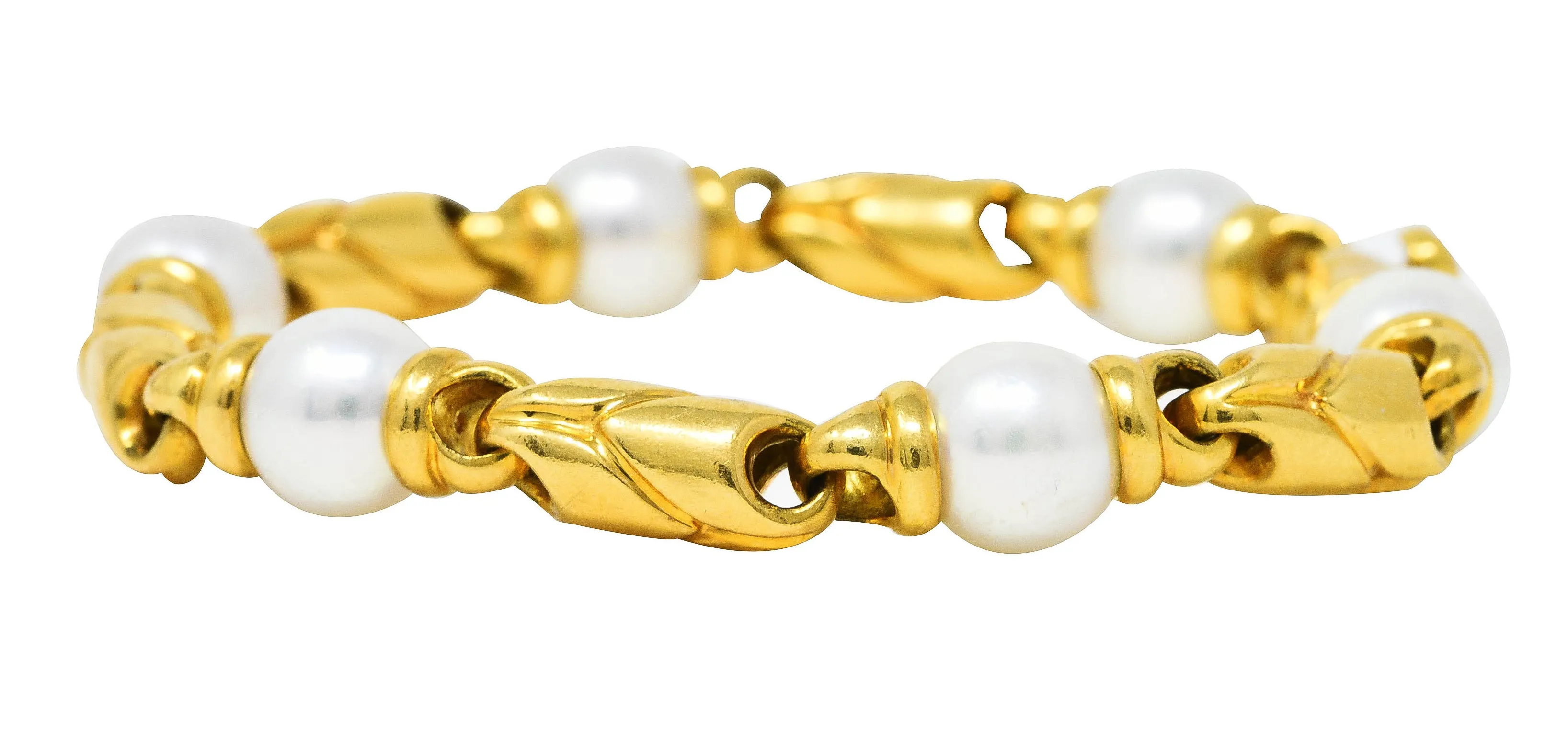 1980's Bulgari Pearl 18 Karat Yellow Gold Passo Doppio Link Vintage Bracelet