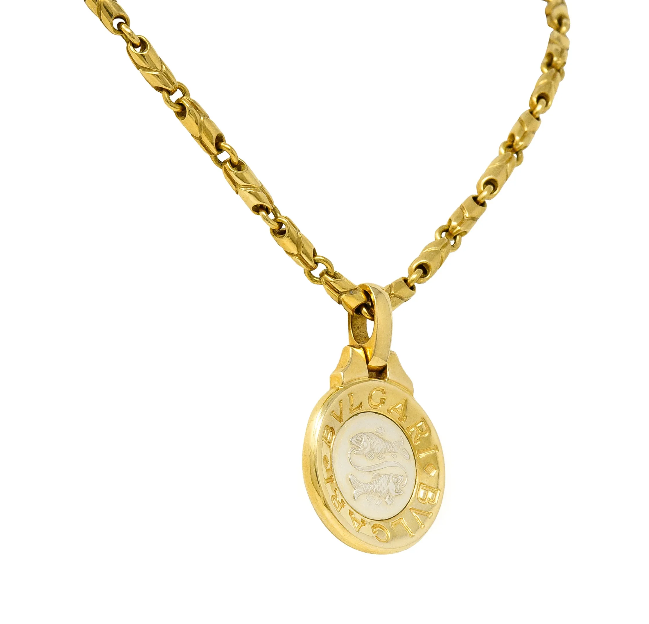 1990's Bulgari 18 Karat Two-Tone Gold Pisces Zodiac Horoscope Pendant Necklace