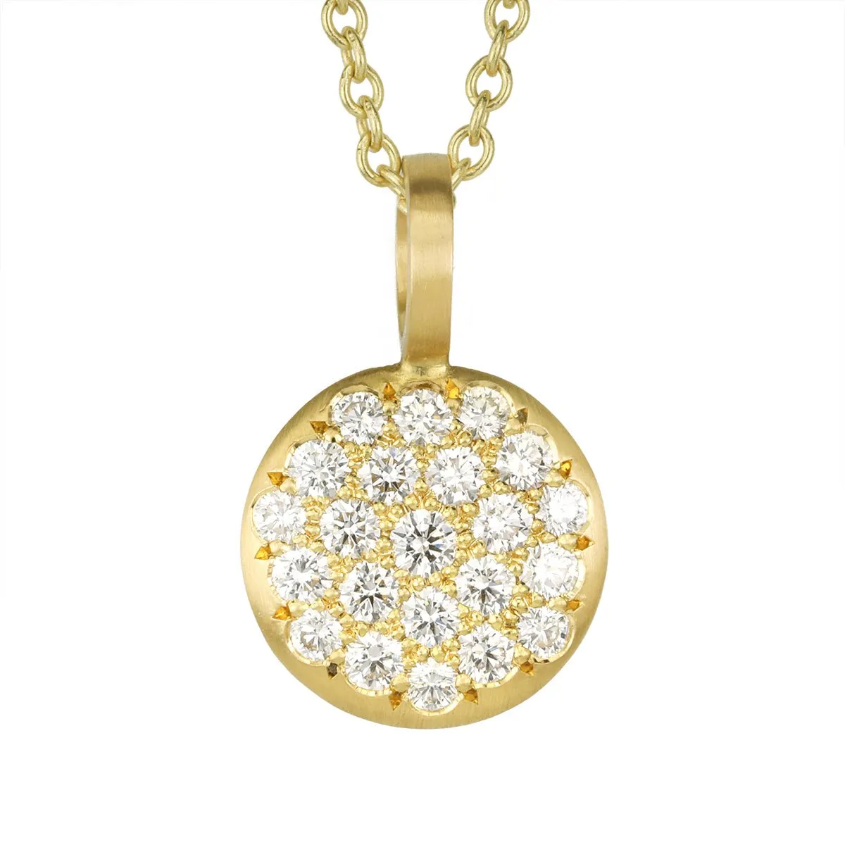 20K Gold and Pave Diamond Medium Lentil Pendant