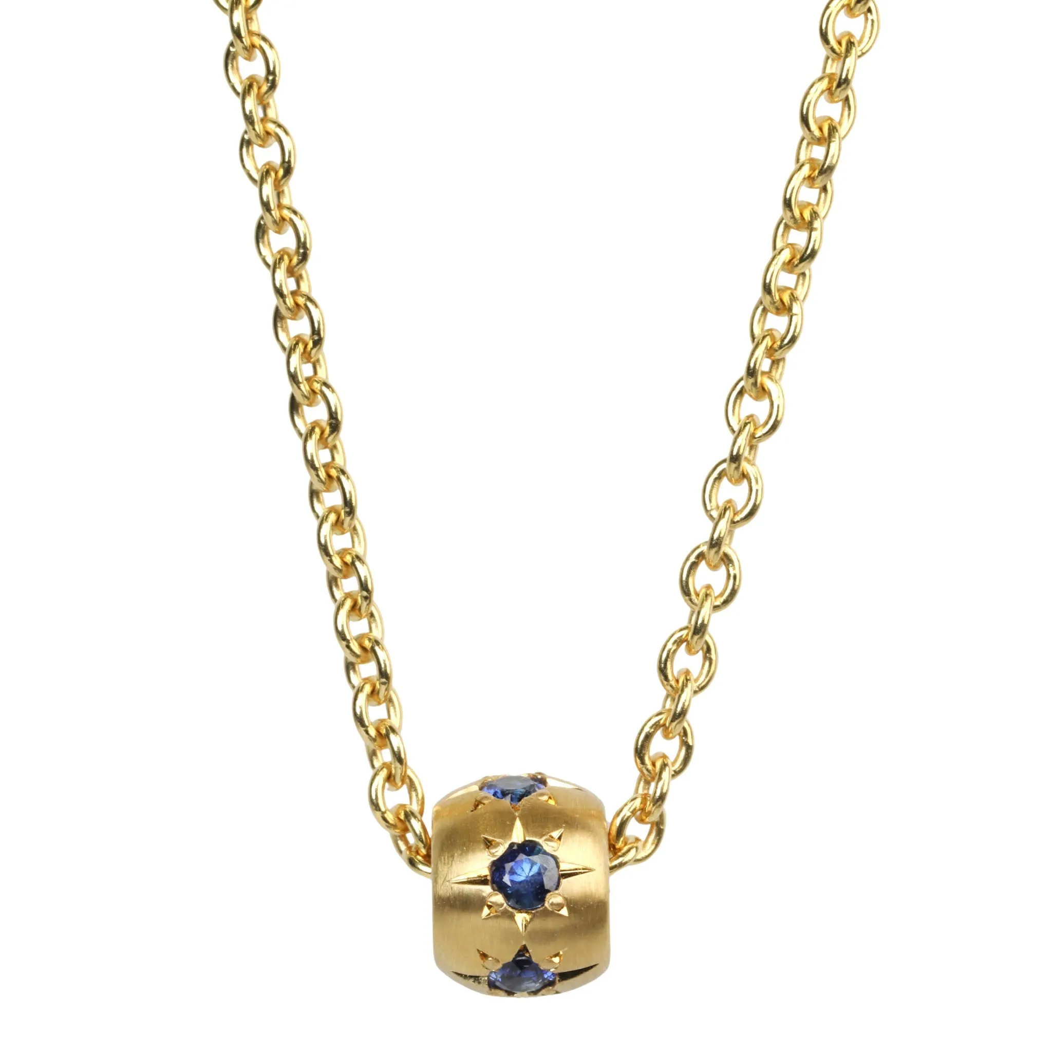 20K Gold Wide Star-Set Blue Sapphire Rondelle Necklace