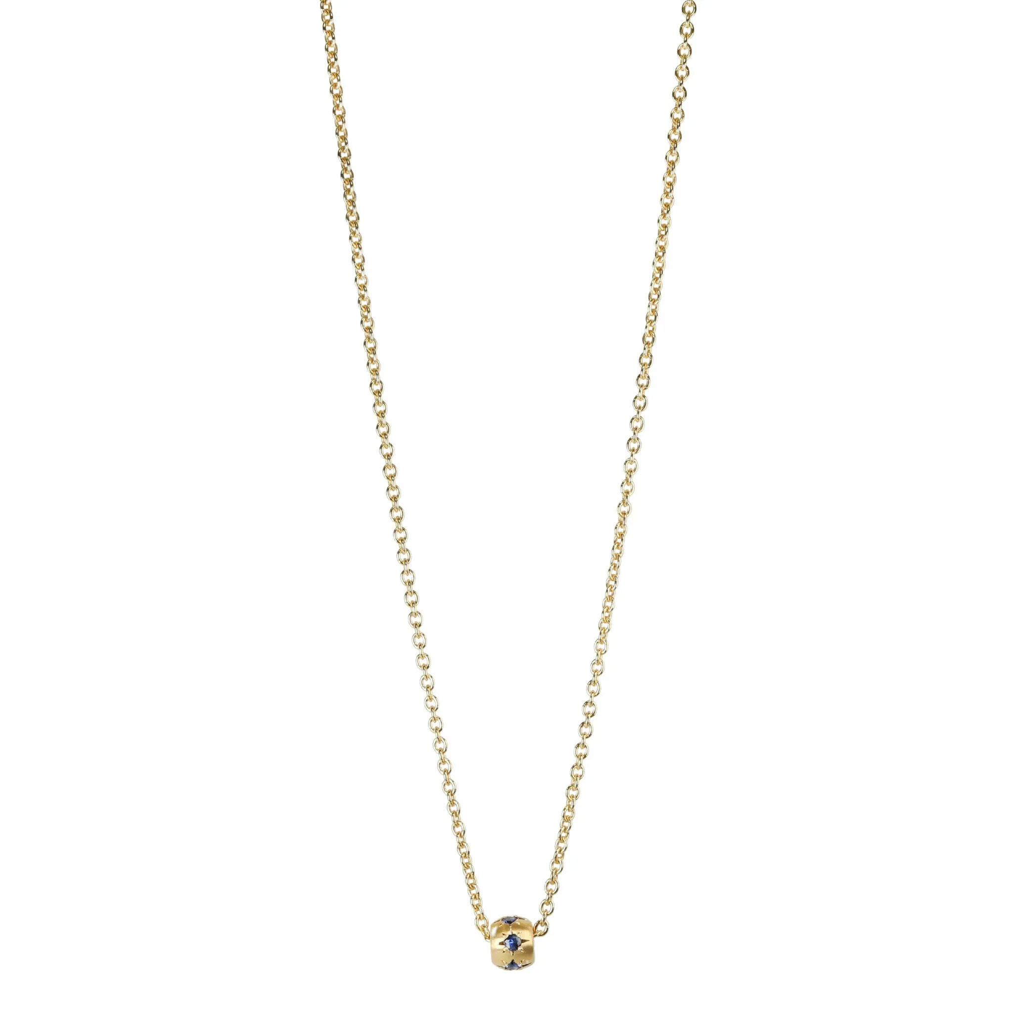 20K Gold Wide Star-Set Blue Sapphire Rondelle Necklace