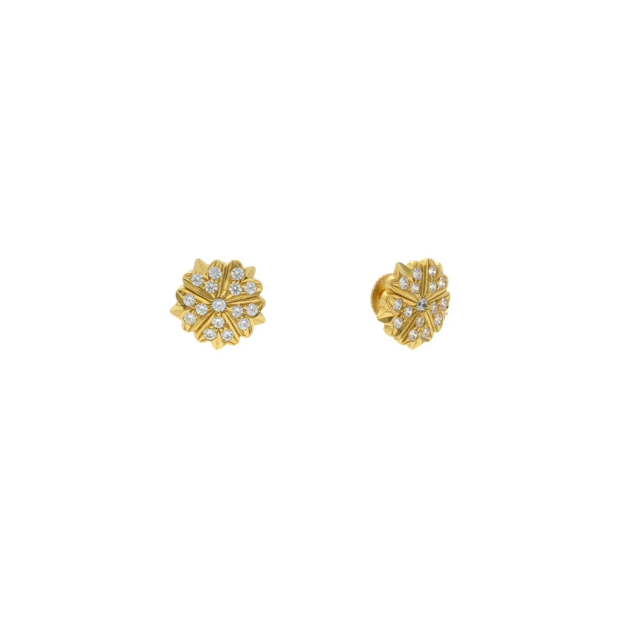 22K Yellow Gold Dangling & Detailed Stud Earrings W/ Cubic Zirconia, 7.8grams