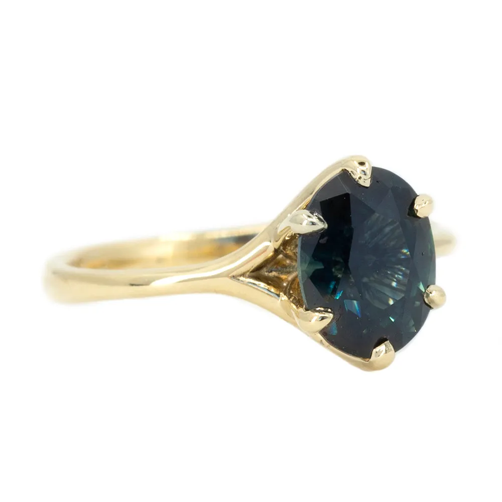 2.34ct Oval Deep Blue Sapphire Six Prong Split Shank Solitaire In 14k Yellow Gold