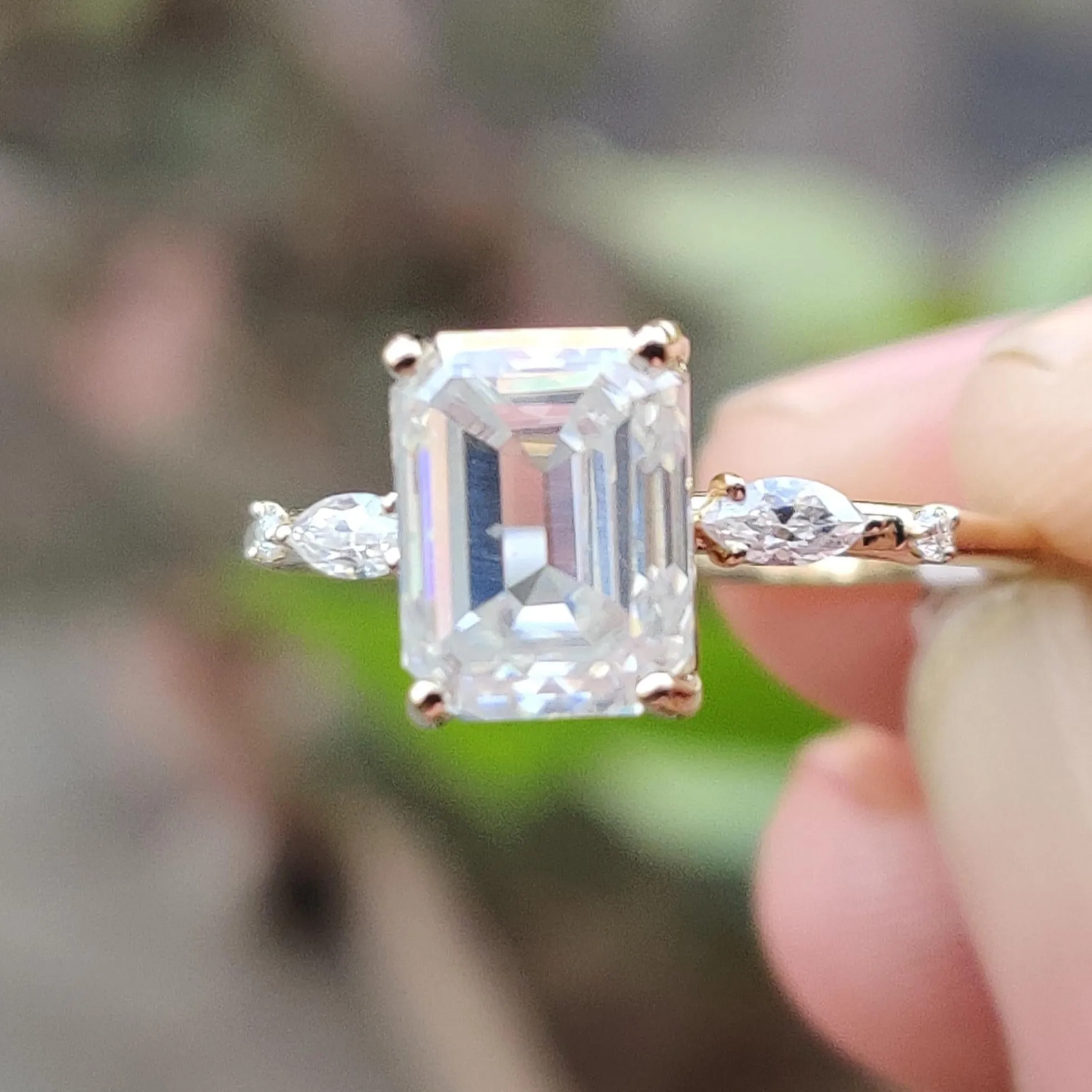 2ctw Emerald Cut Three stone Engagement Ring