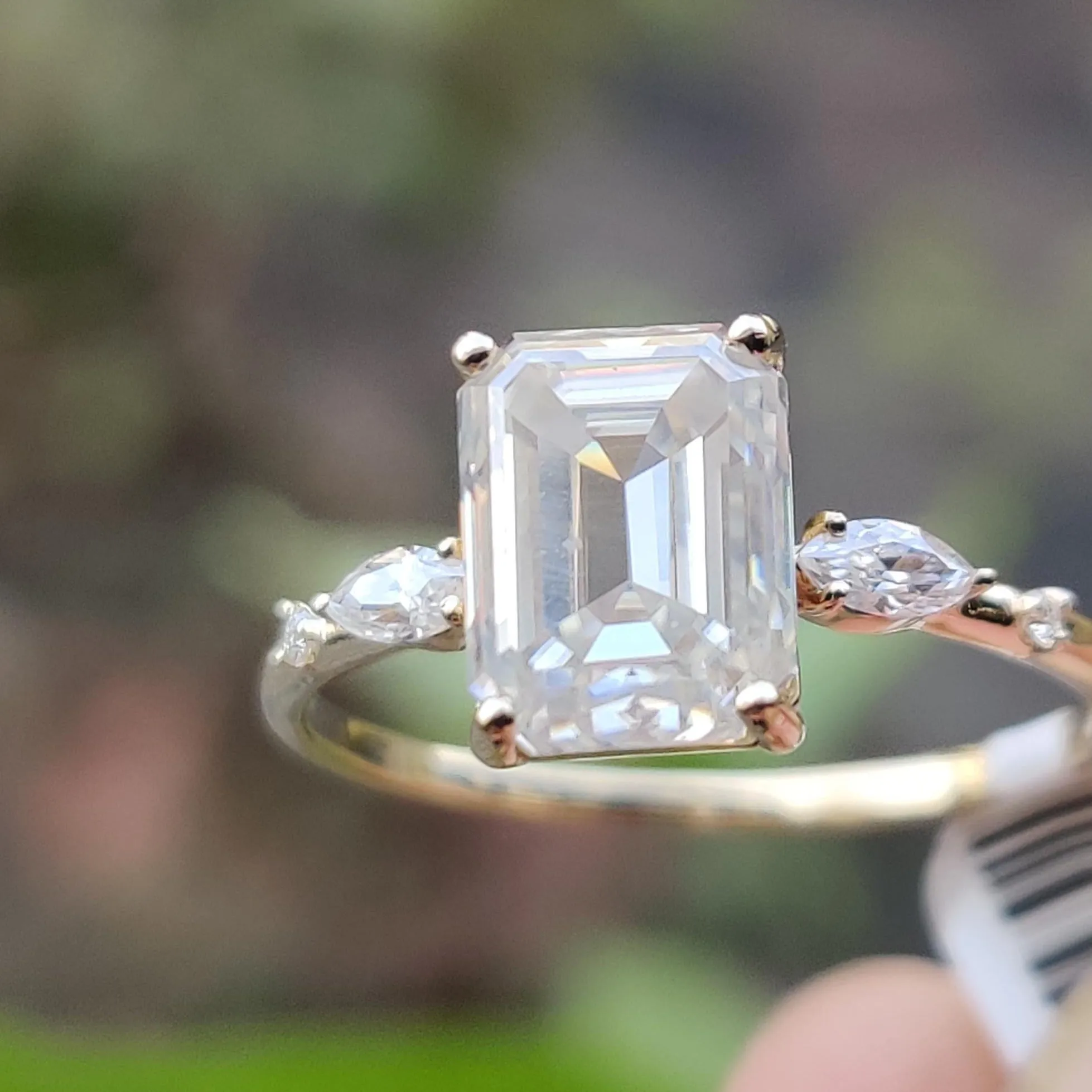 2ctw Emerald Cut Three stone Engagement Ring