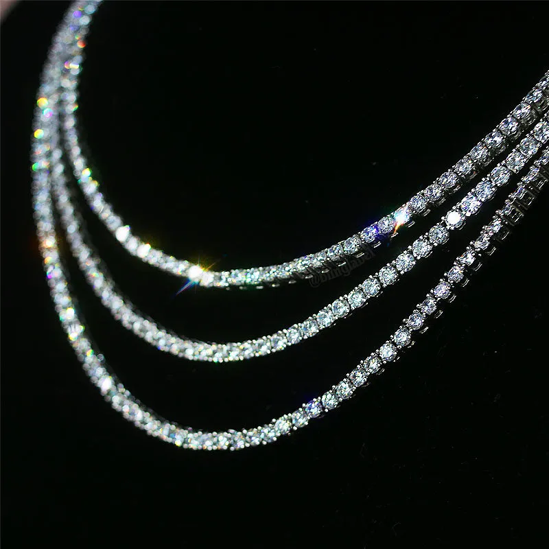 3mm Micro Round Cut Tennis Necklace in White Gold