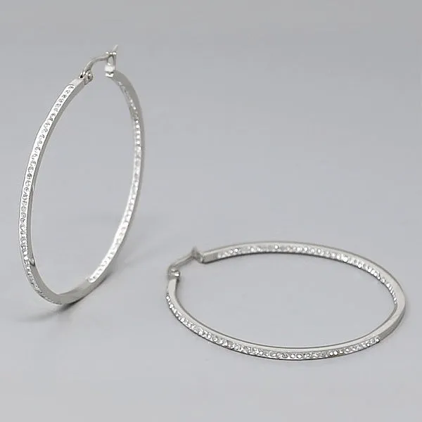 50 MM Rhinestone Pave Inside-Out Stainless Steel Hoop Earrings