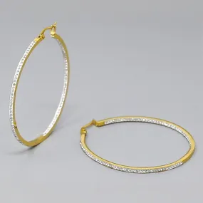 50 MM Rhinestone Pave Inside-Out Stainless Steel Hoop Earrings