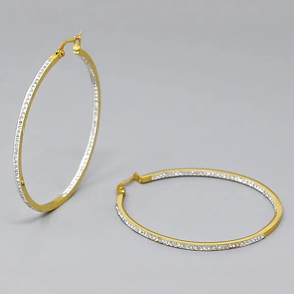 50 MM Rhinestone Pave Inside-Out Stainless Steel Hoop Earrings