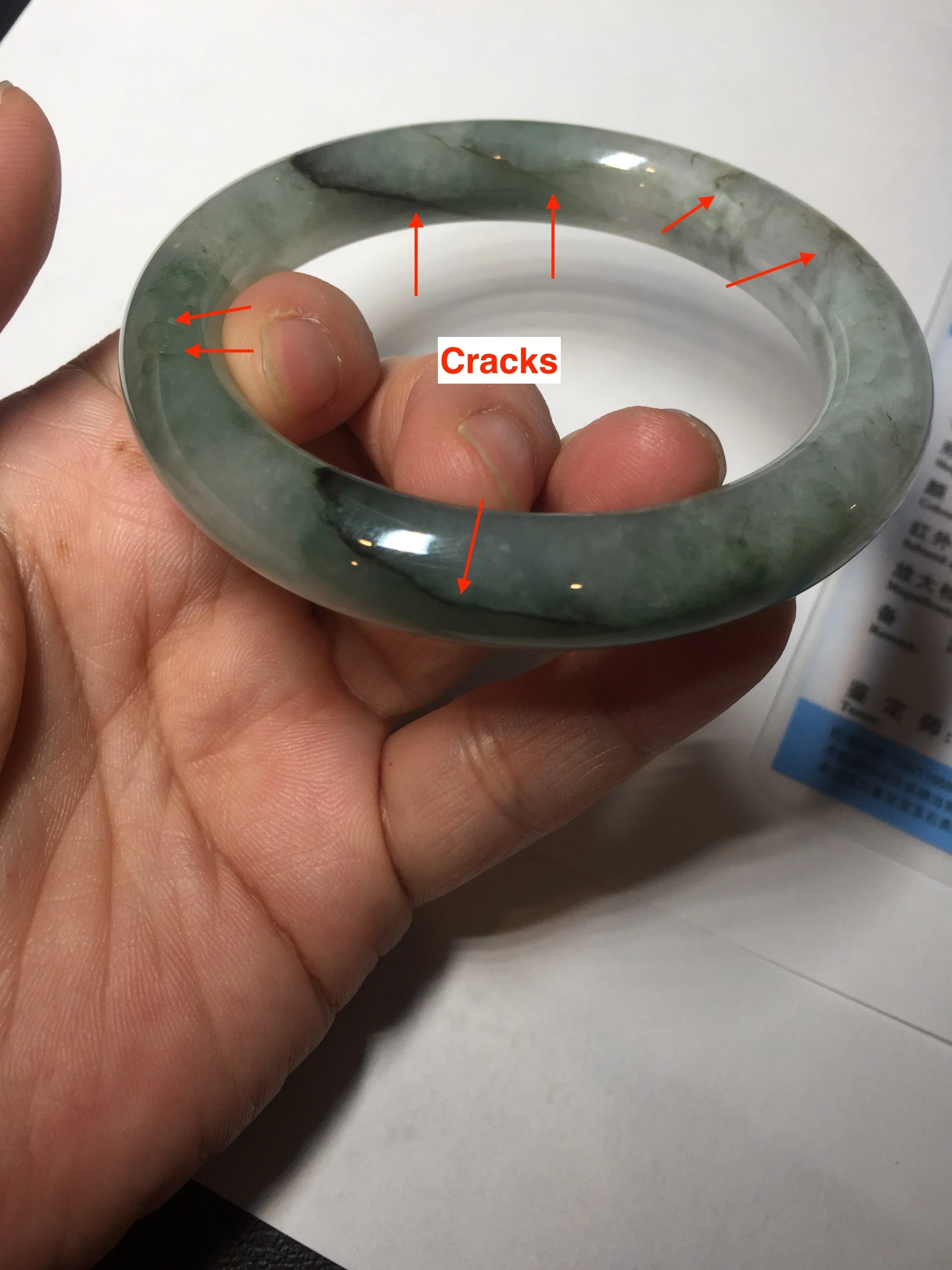 57.5mm certified type A 100% Natural oily light green/white chubby round cut Jadeite Jade bangle BM19-2795