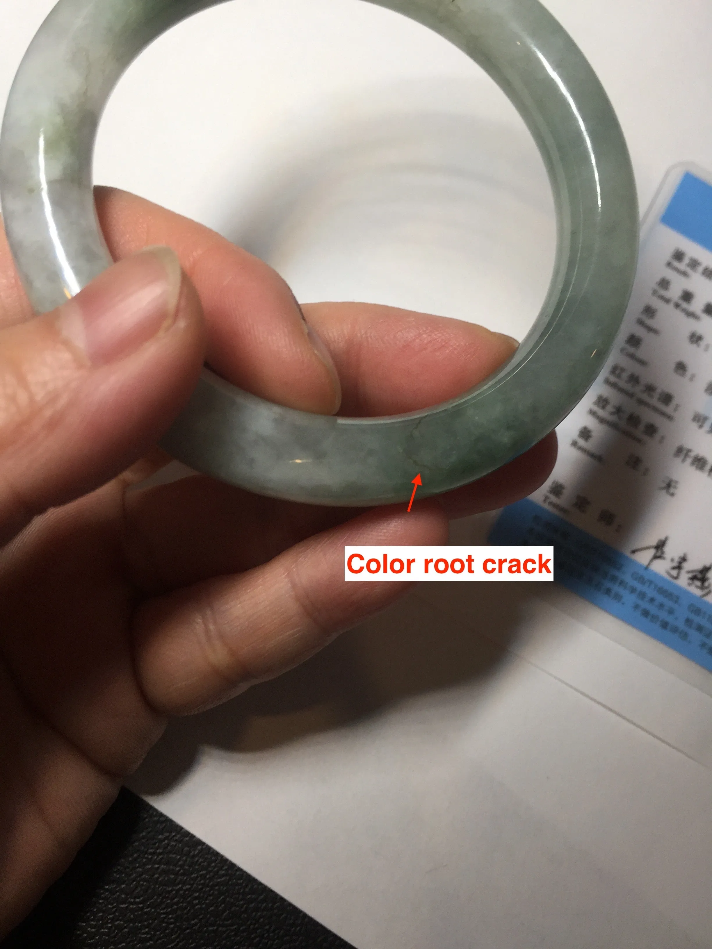 57.5mm certified type A 100% Natural oily light green/white chubby round cut Jadeite Jade bangle BM19-2795