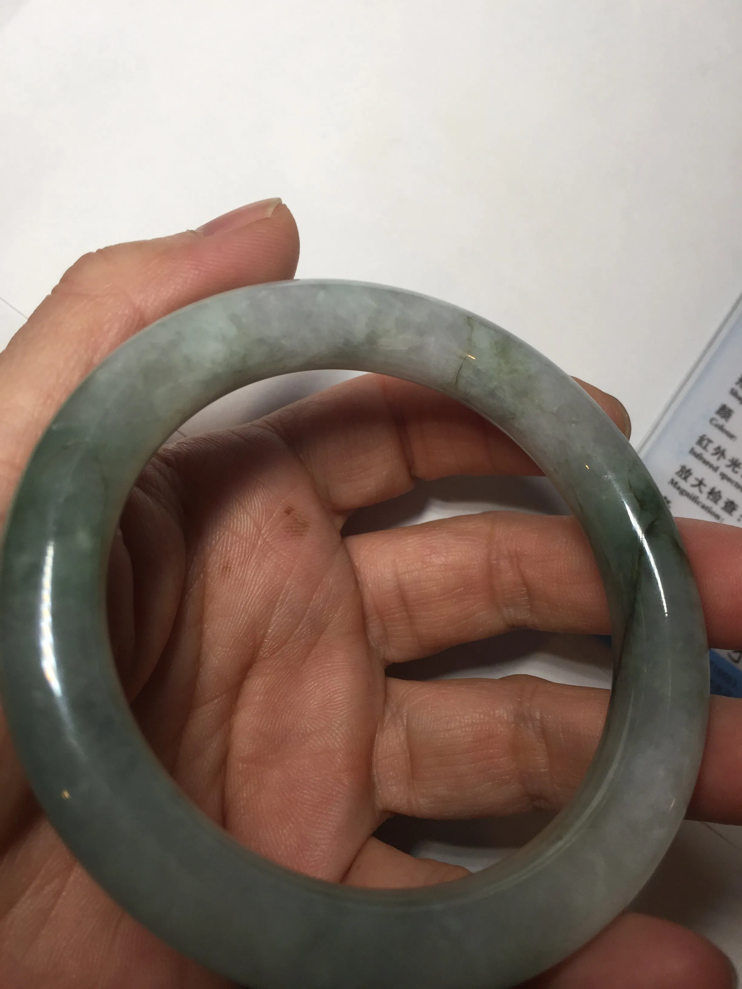 57.5mm certified type A 100% Natural oily light green/white chubby round cut Jadeite Jade bangle BM19-2795