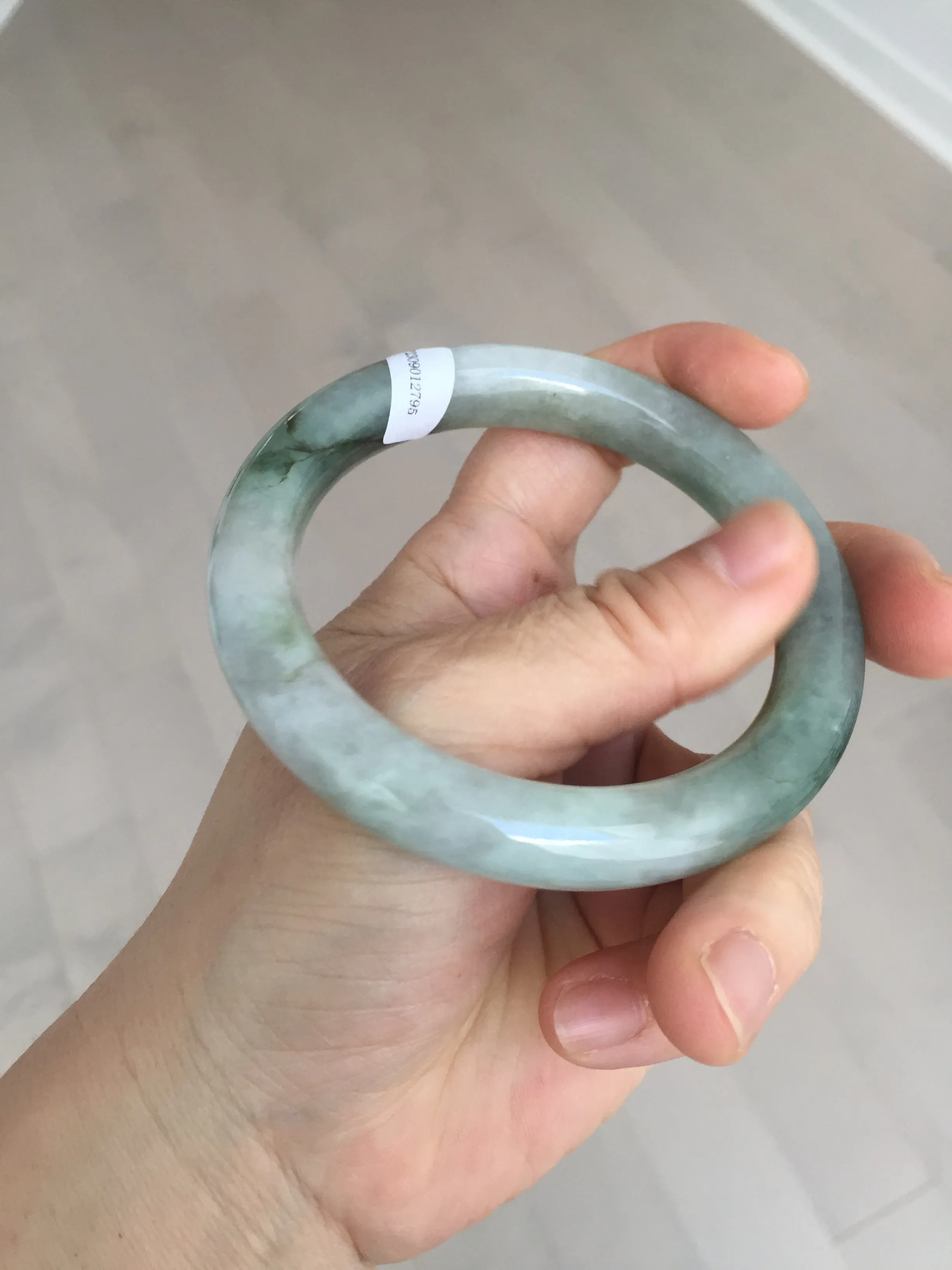 57.5mm certified type A 100% Natural oily light green/white chubby round cut Jadeite Jade bangle BM19-2795