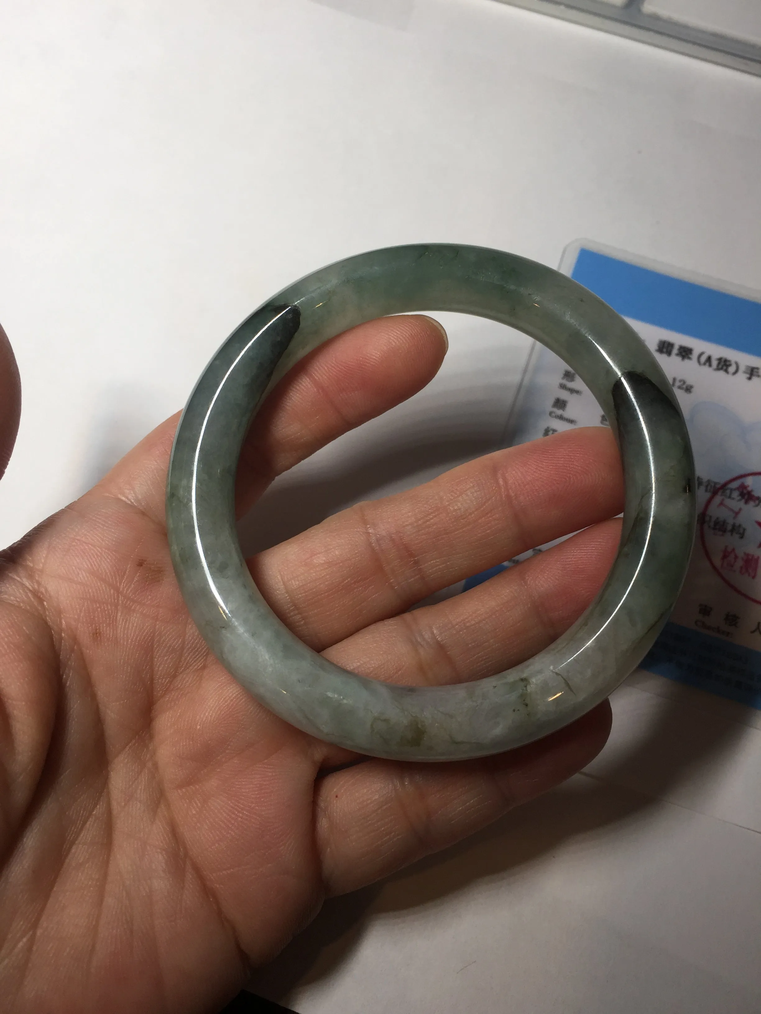 57.5mm certified type A 100% Natural oily light green/white chubby round cut Jadeite Jade bangle BM19-2795