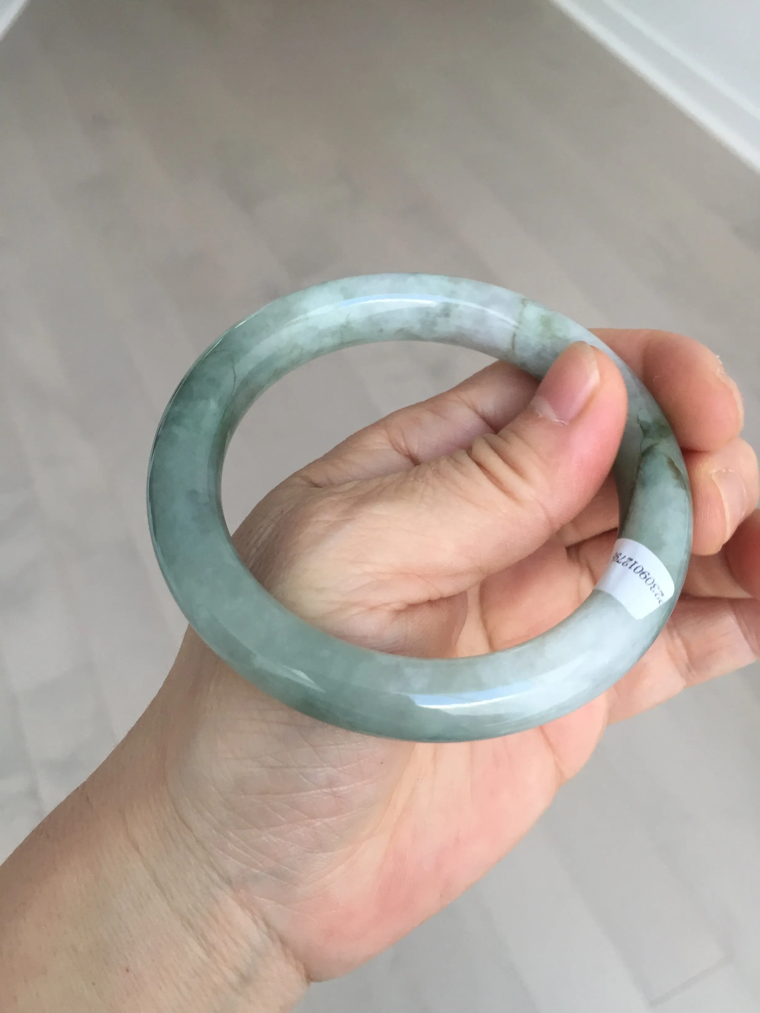 57.5mm certified type A 100% Natural oily light green/white chubby round cut Jadeite Jade bangle BM19-2795