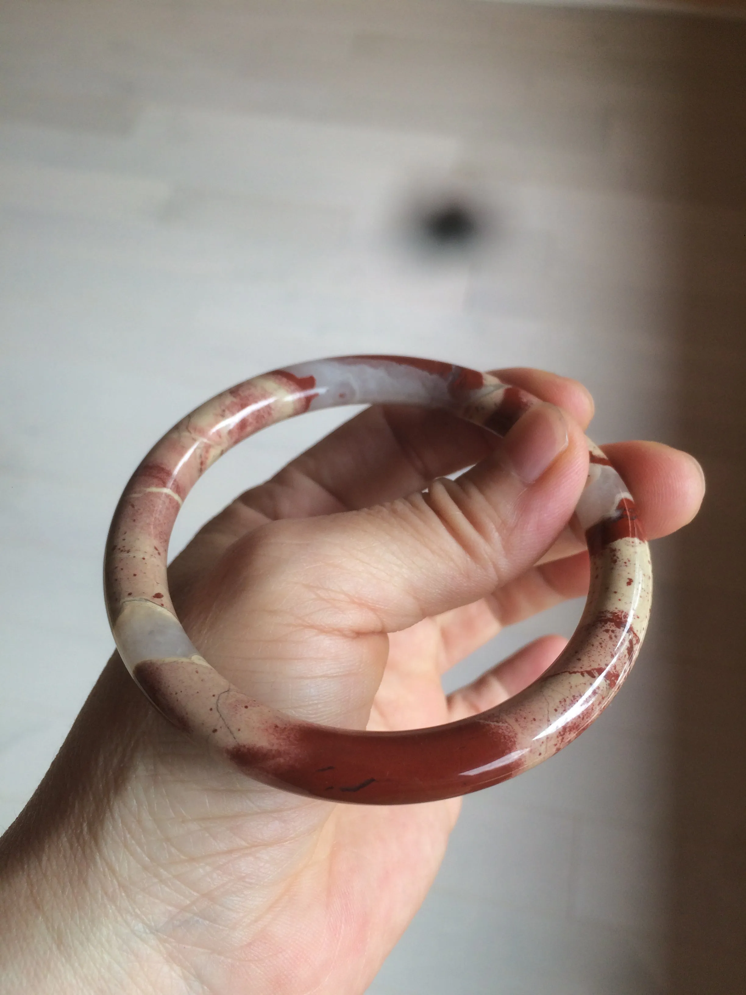 60.5mm 100% natural red/pink slim round cut red jasper stone bangle XY87