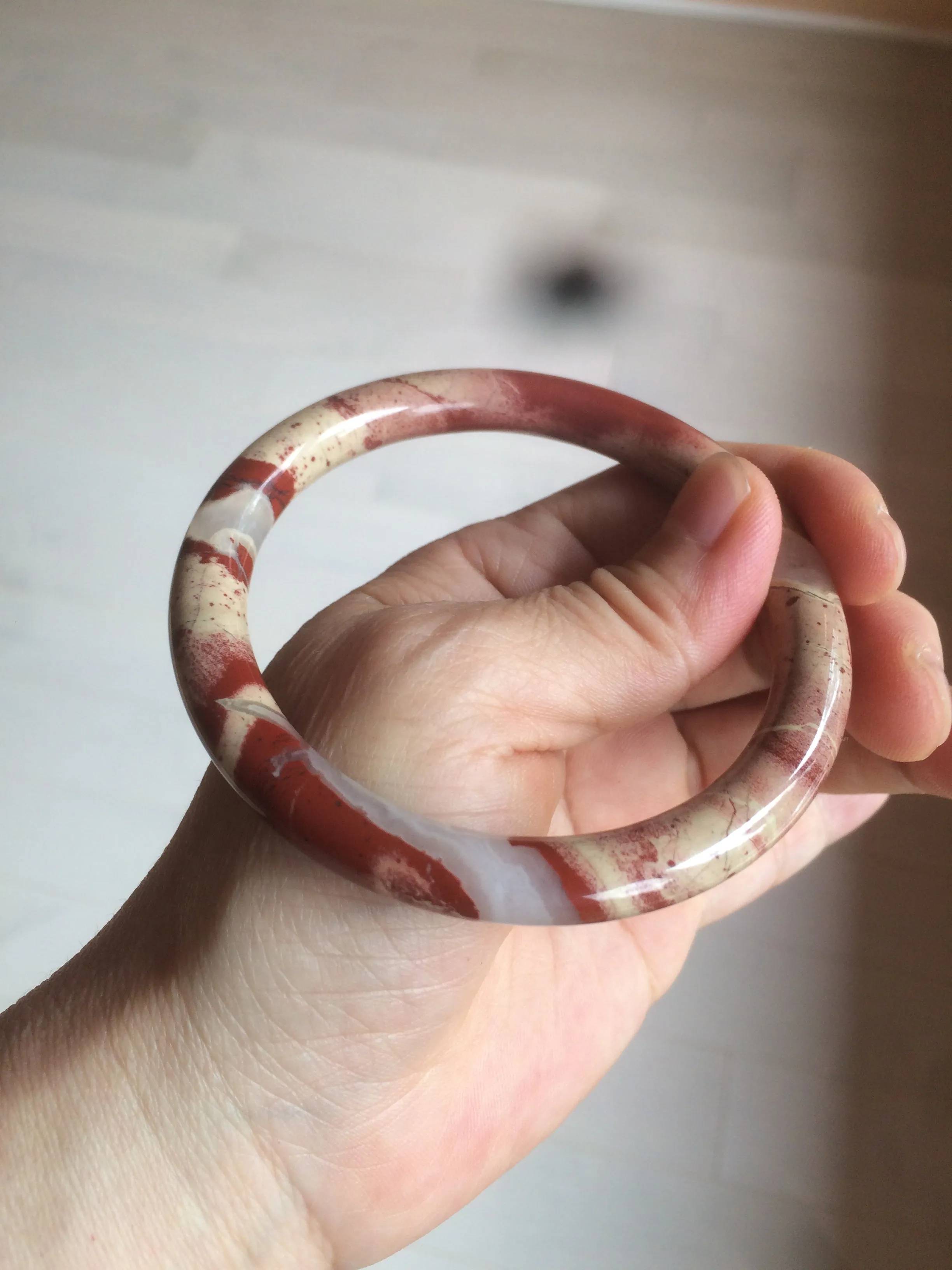 60.5mm 100% natural red/pink slim round cut red jasper stone bangle XY87