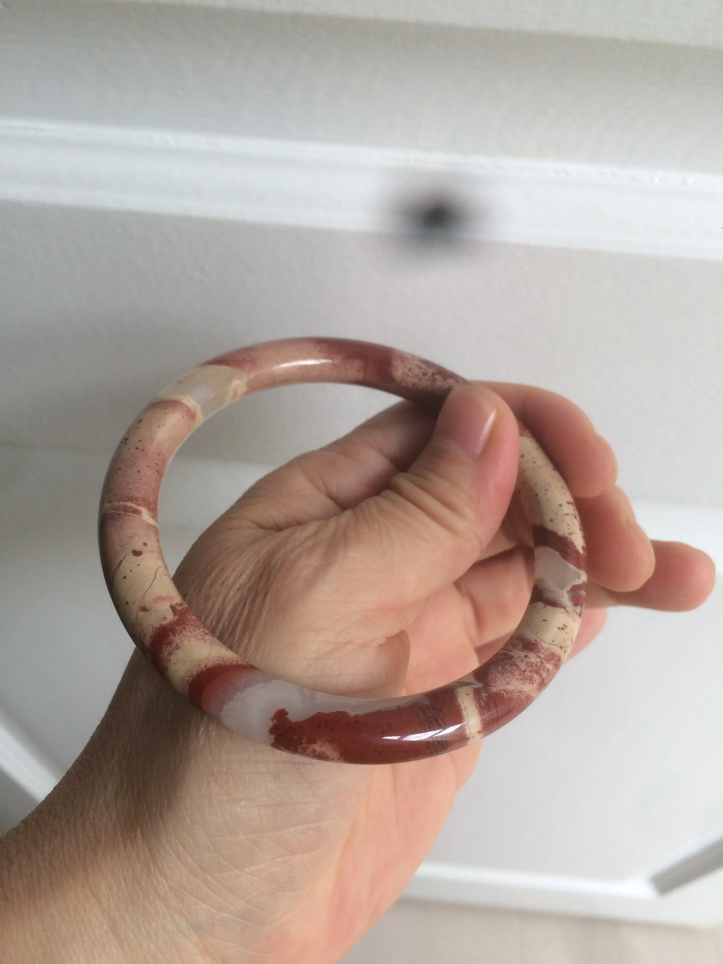 60.5mm 100% natural red/pink slim round cut red jasper stone bangle XY87