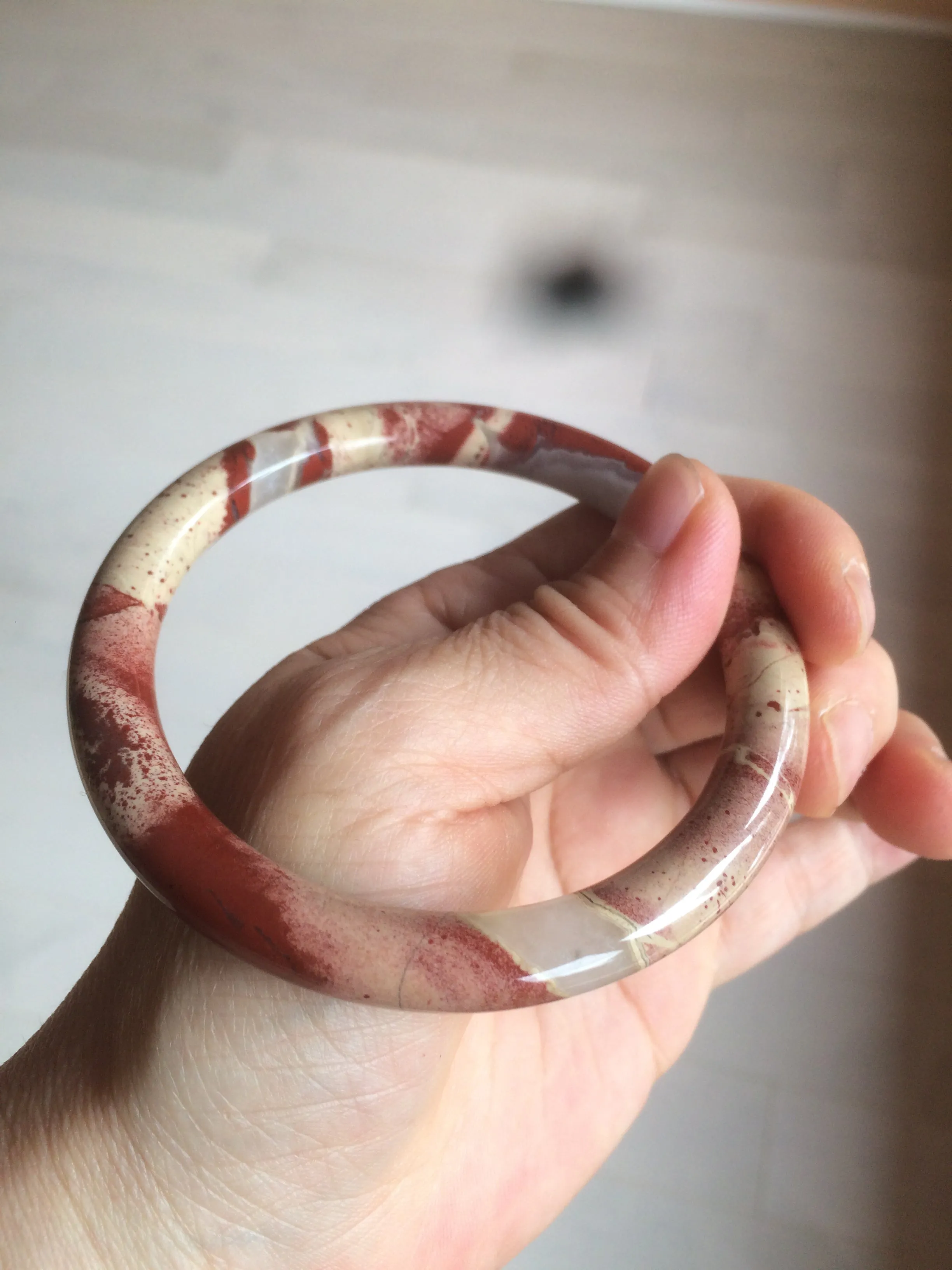 60.5mm 100% natural red/pink slim round cut red jasper stone bangle XY87