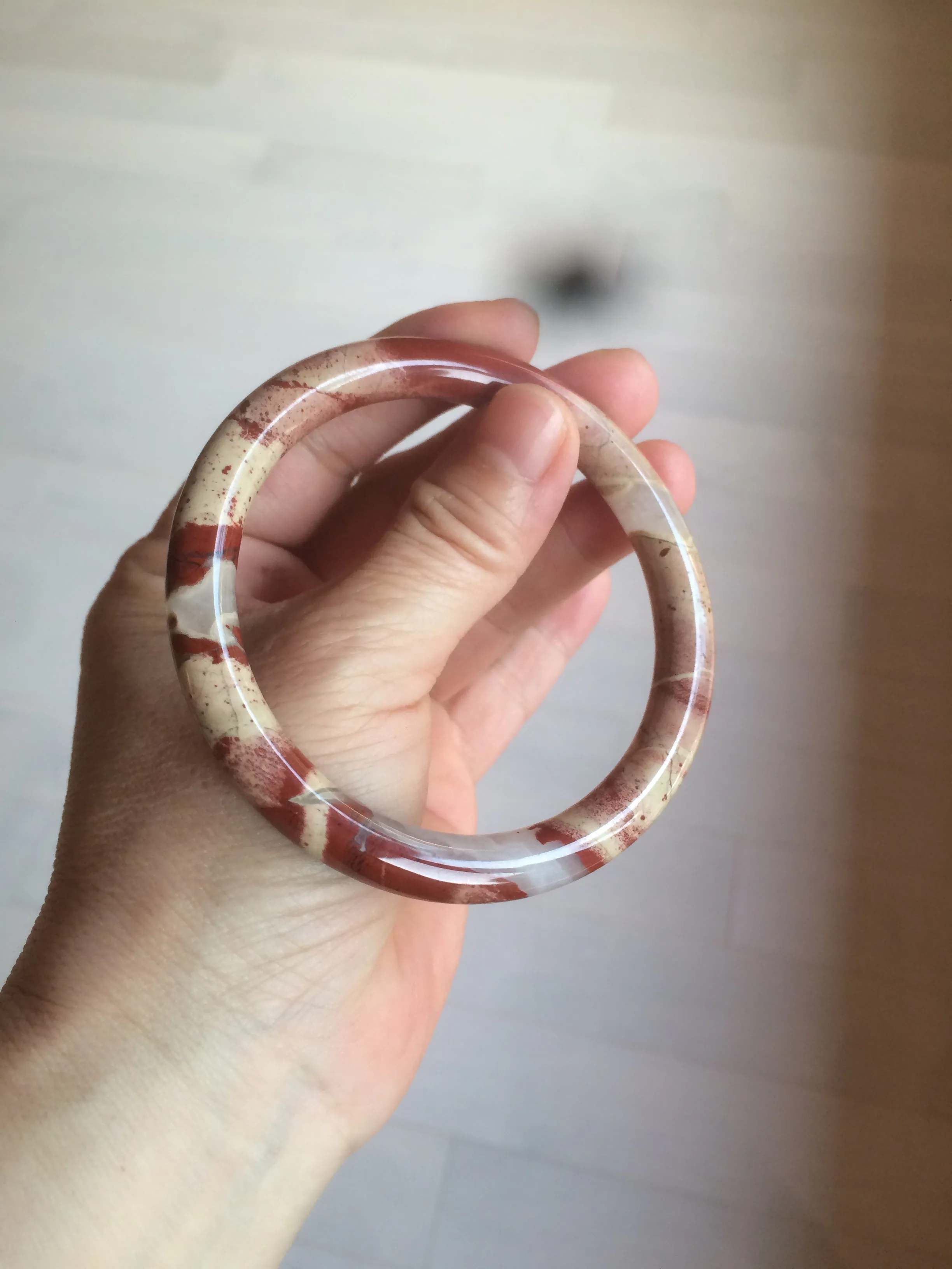 60.5mm 100% natural red/pink slim round cut red jasper stone bangle XY87