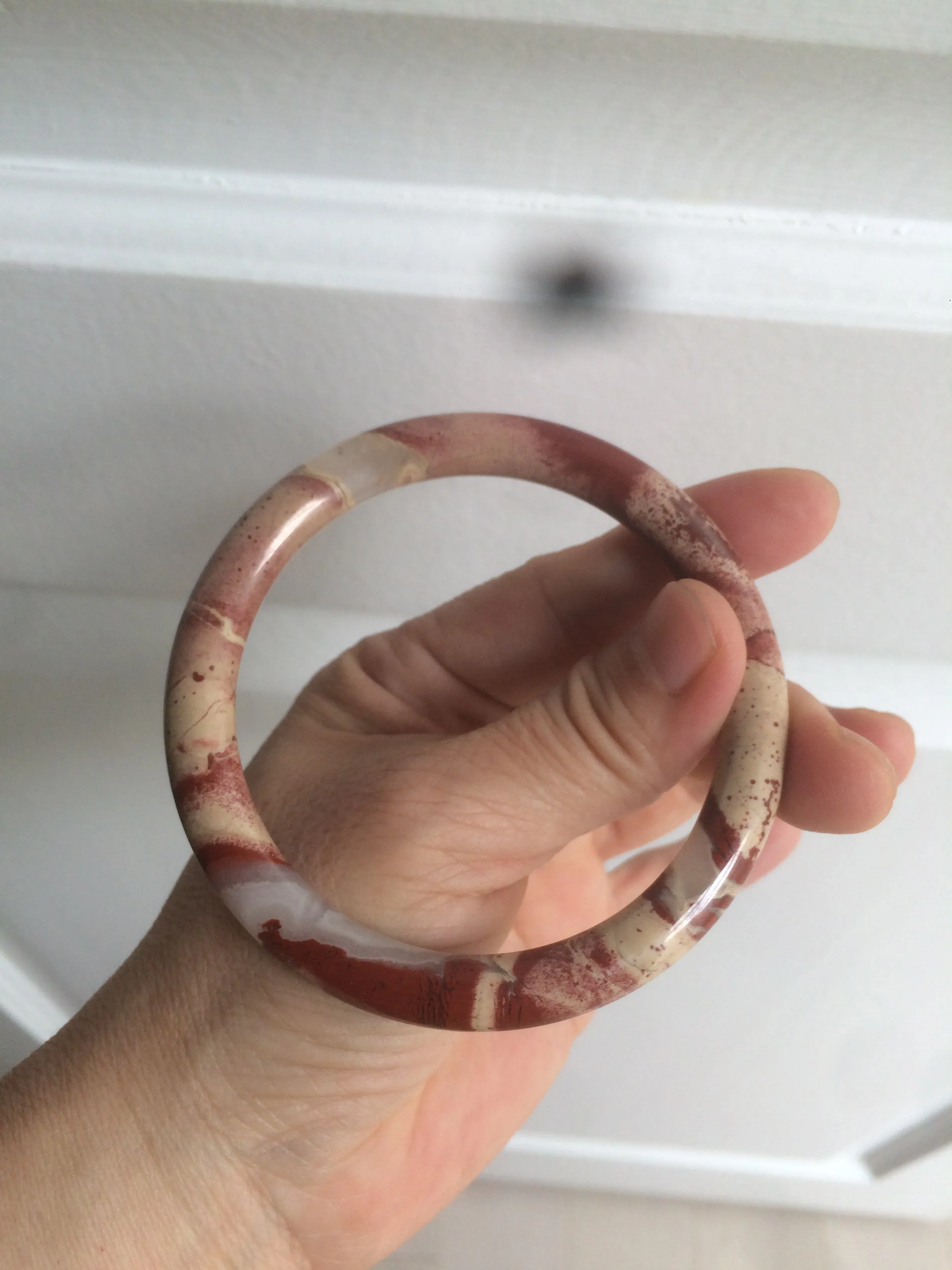 60.5mm 100% natural red/pink slim round cut red jasper stone bangle XY87