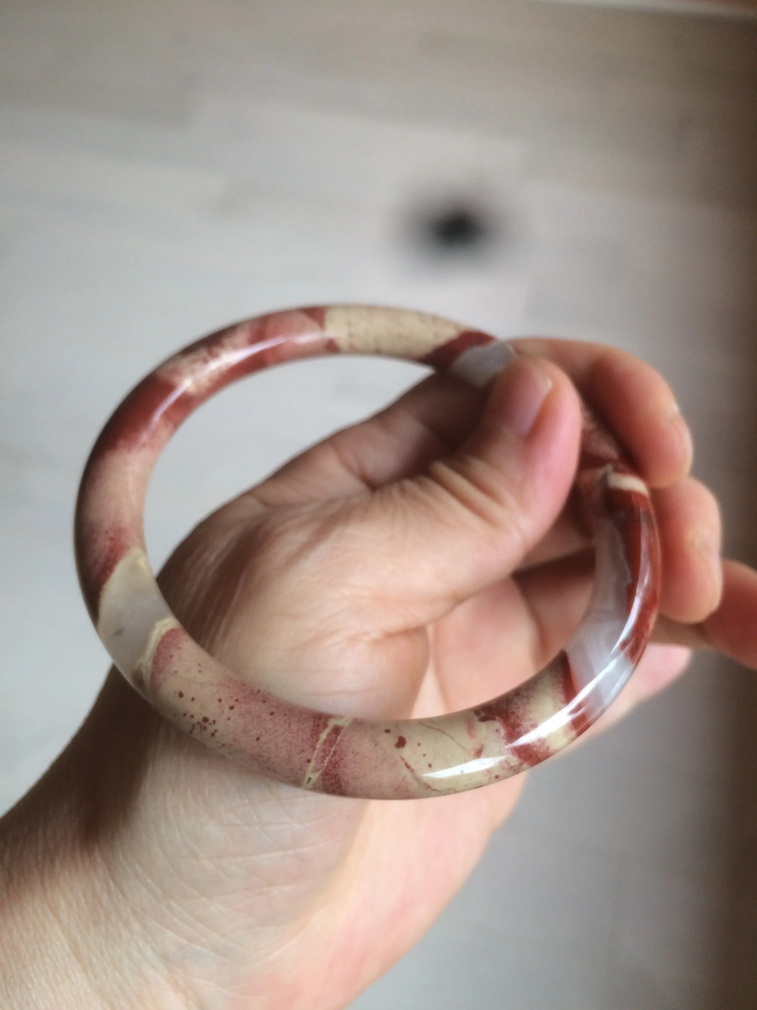 60.5mm 100% natural red/pink slim round cut red jasper stone bangle XY87