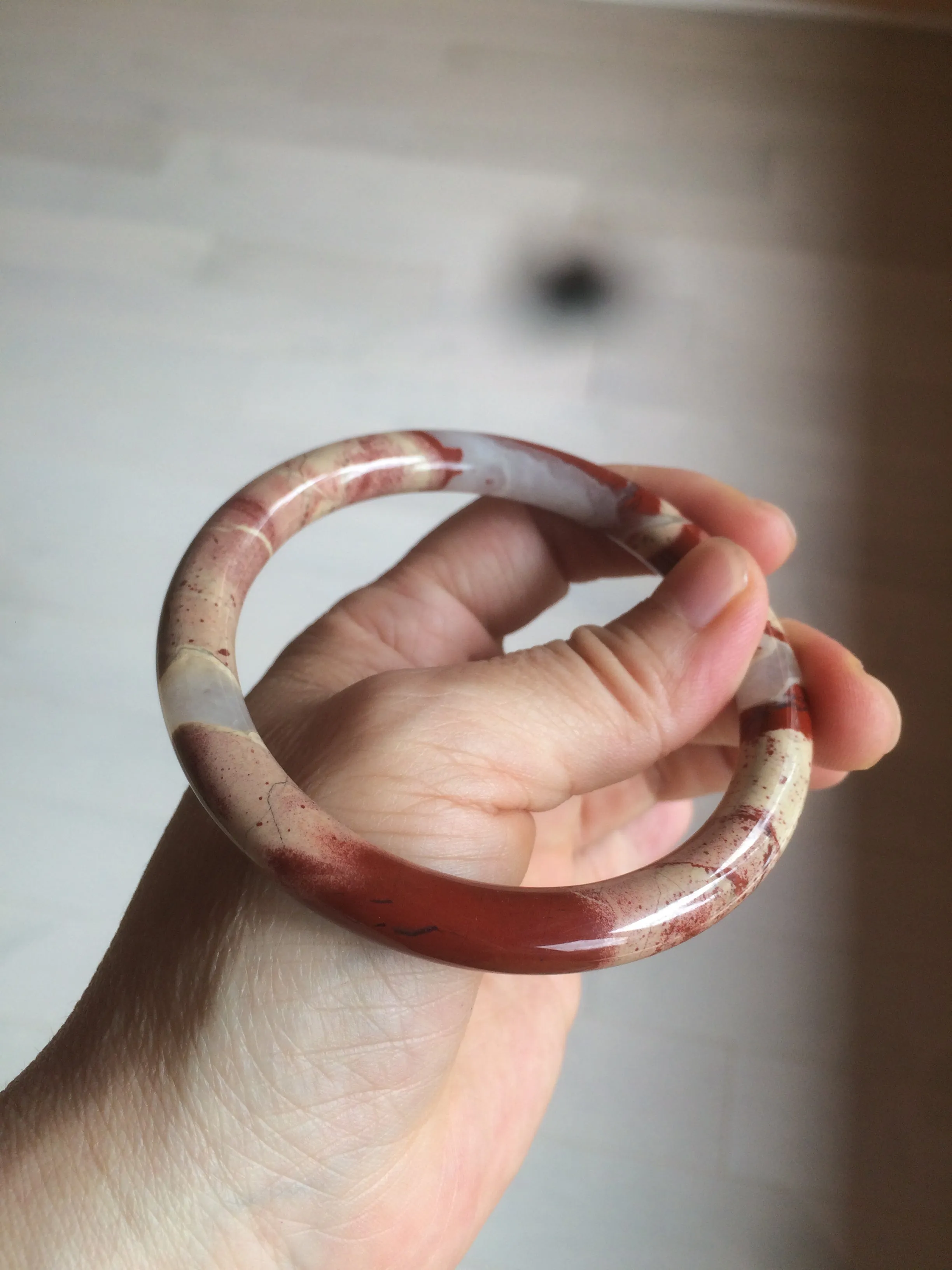 60.5mm 100% natural red/pink slim round cut red jasper stone bangle XY87