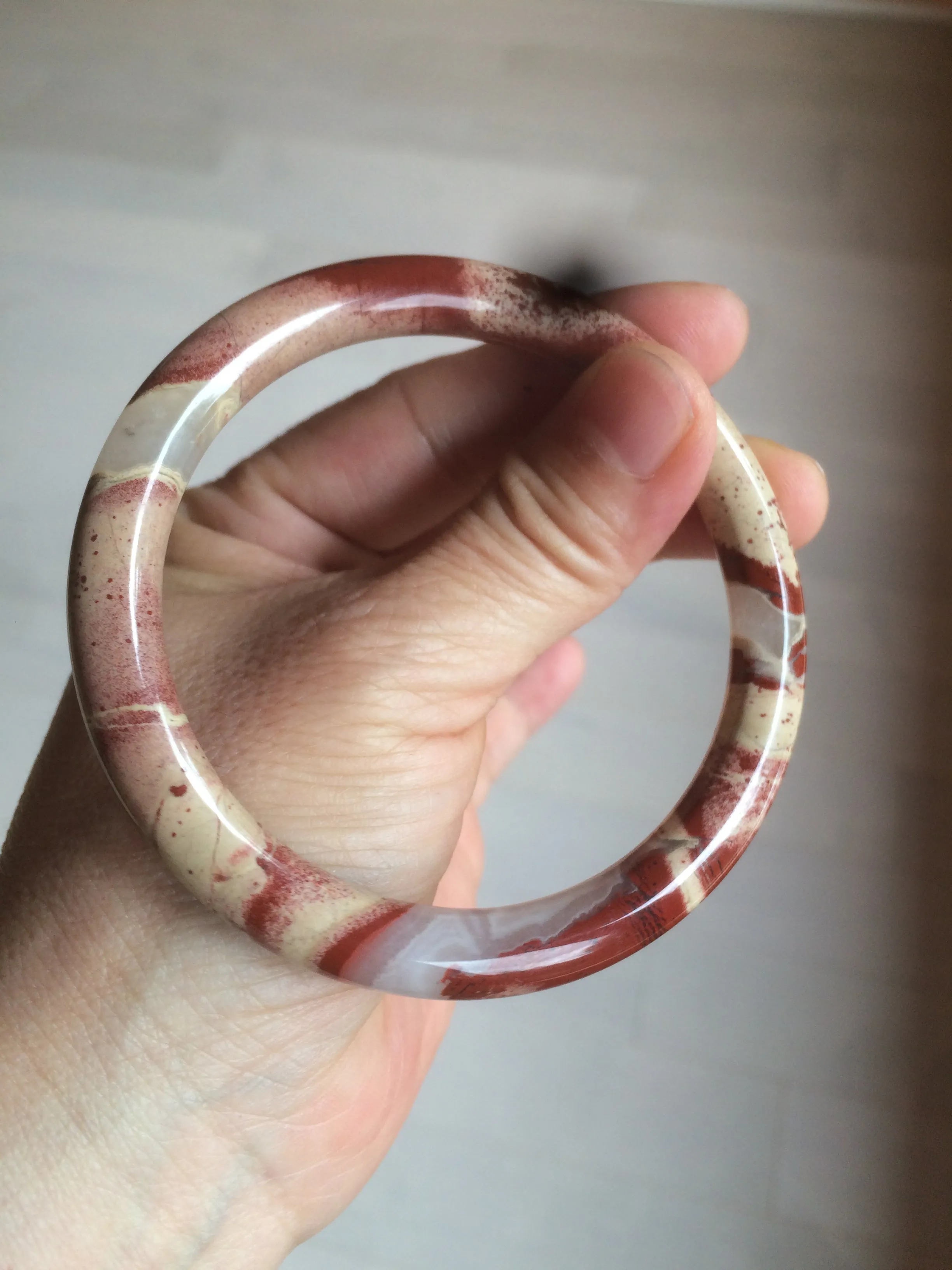 60.5mm 100% natural red/pink slim round cut red jasper stone bangle XY87