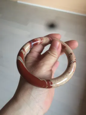 61mm 100% natural red/pink/ round cut red jasper stone bangle CB73