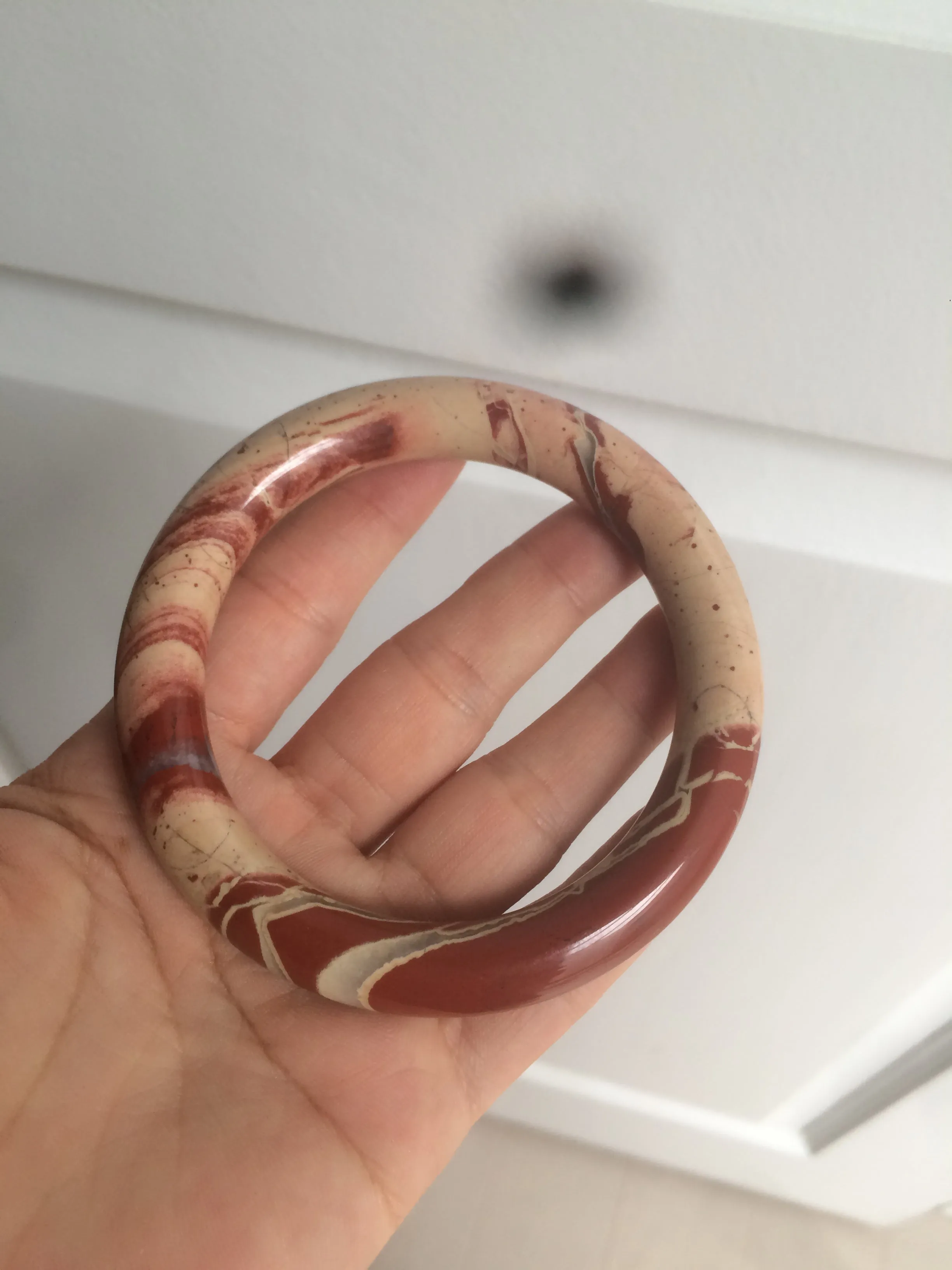 61mm 100% natural red/pink/ round cut red jasper stone bangle CB73