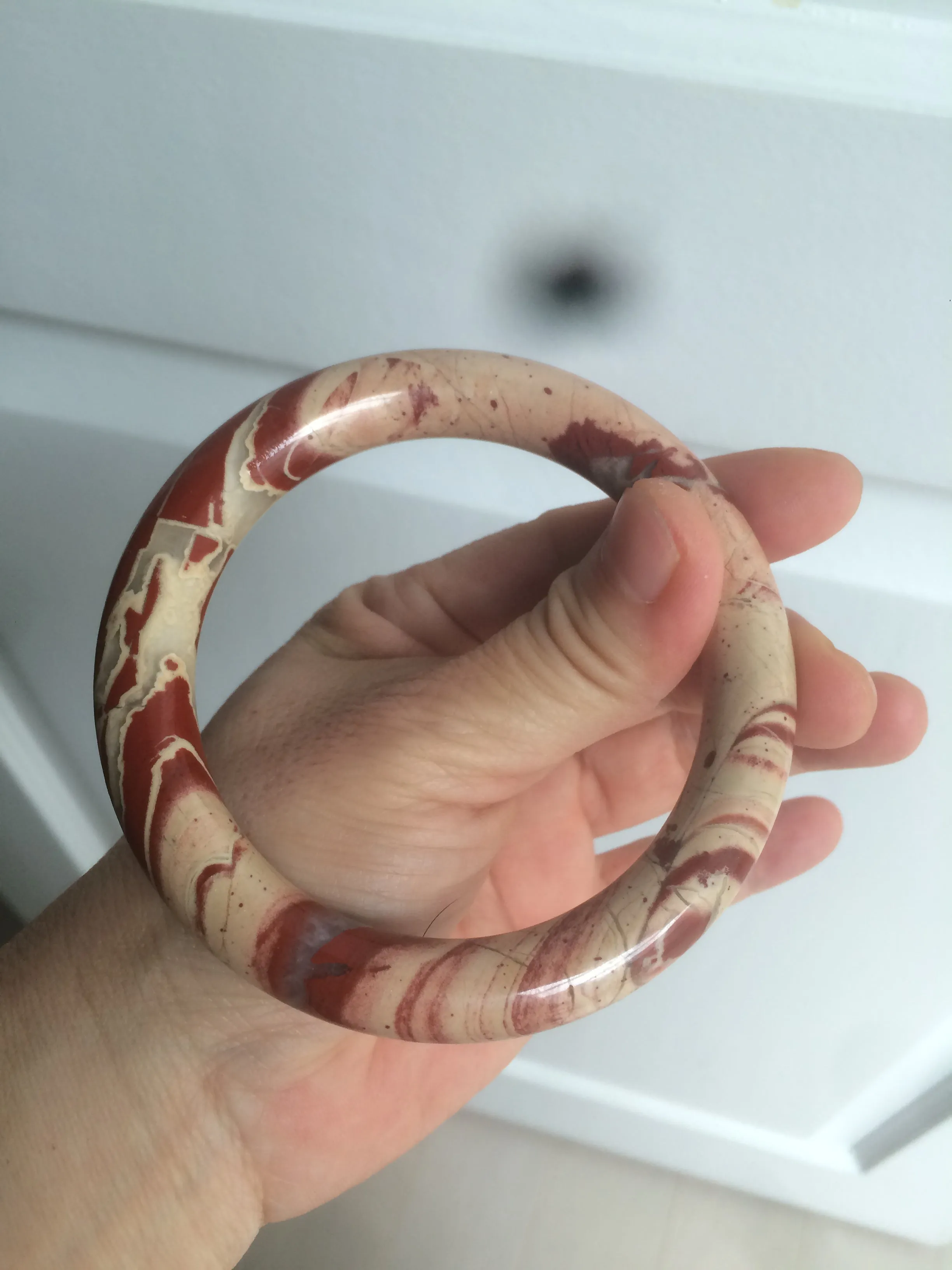 61mm 100% natural red/pink/ round cut red jasper stone bangle CB73