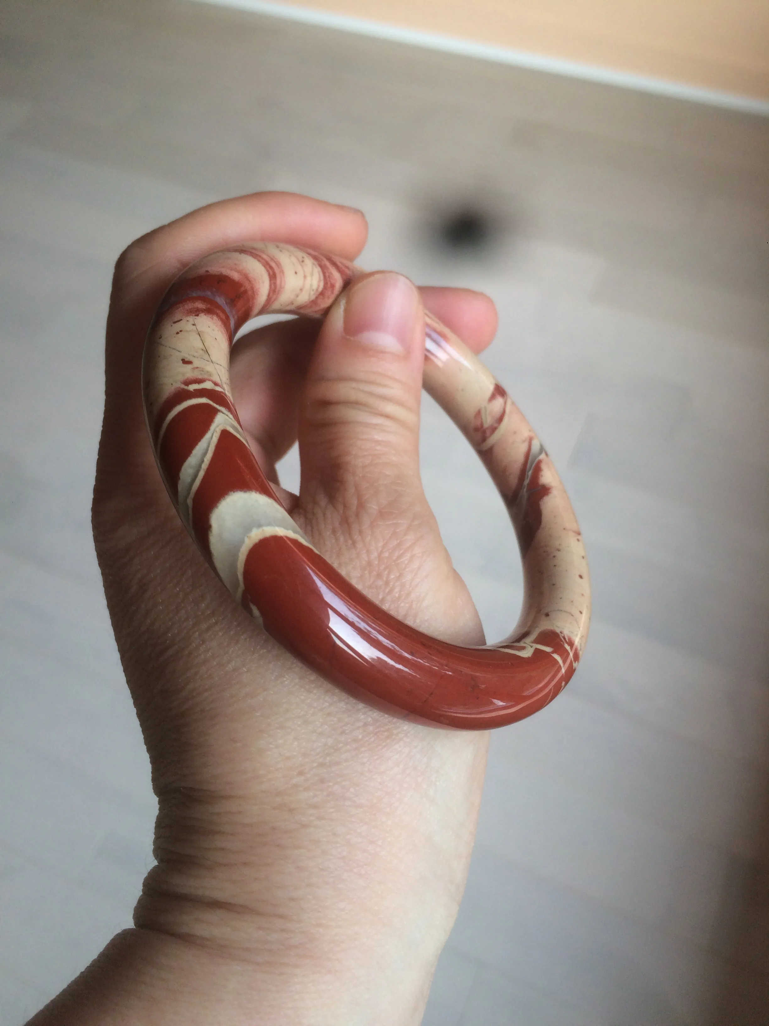 61mm 100% natural red/pink/ round cut red jasper stone bangle CB73