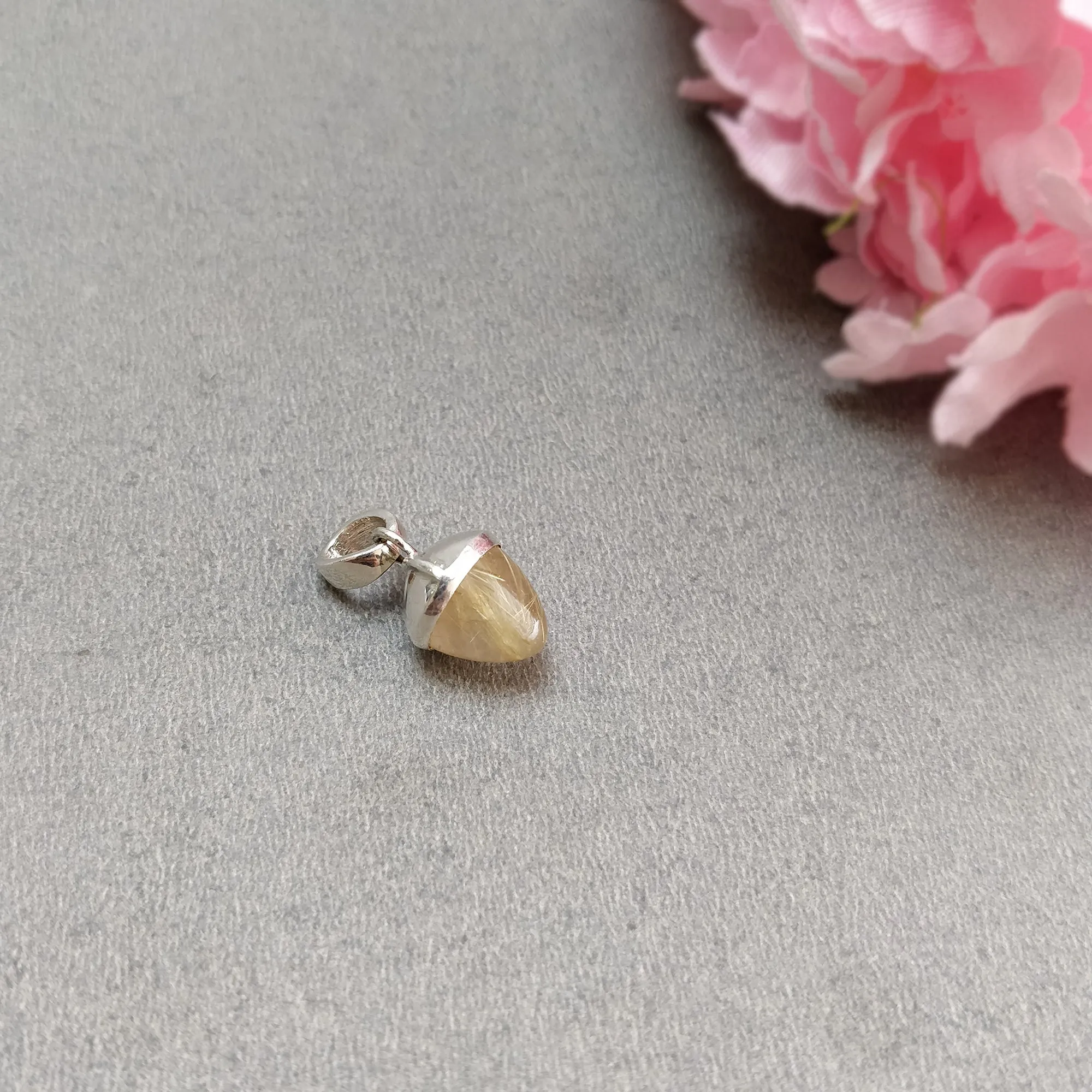 925 Sterling Silver Golden Rutile Pendant : Fashion Regular Size Bullet Pendant With Normal Loop Gift For Her