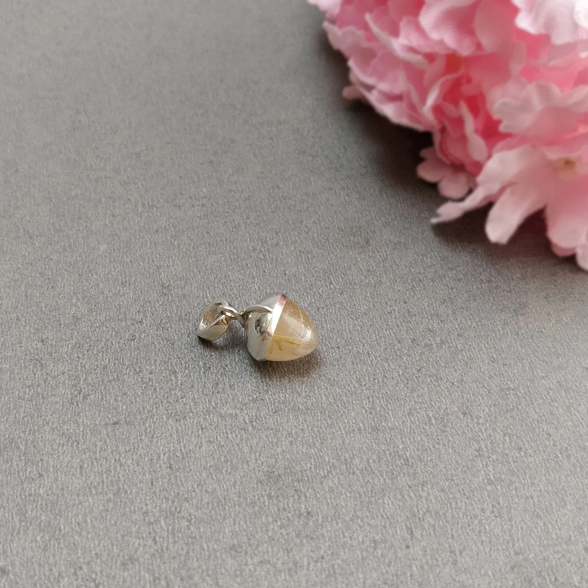 925 Sterling Silver Golden Rutile Pendant : Fashion Regular Size Bullet Pendant With Normal Loop Gift For Her