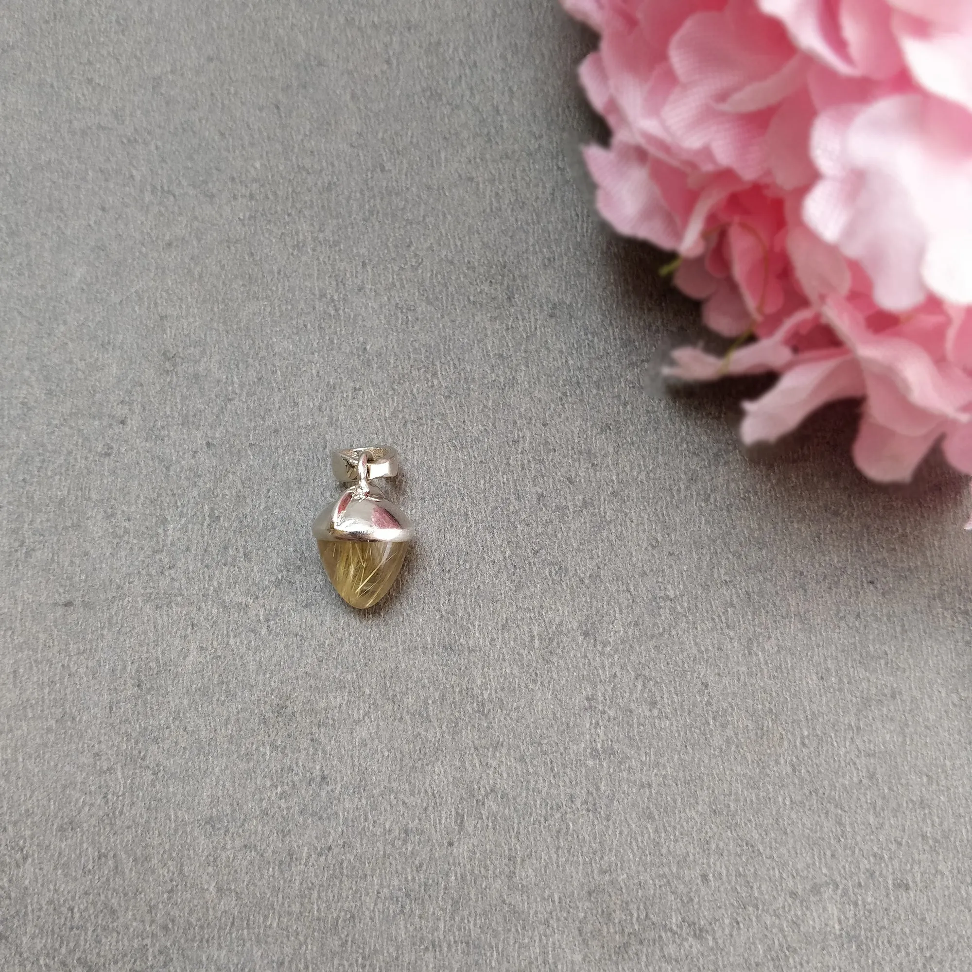 925 Sterling Silver Golden Rutile Pendant : Fashion Regular Size Bullet Pendant With Normal Loop Gift For Her