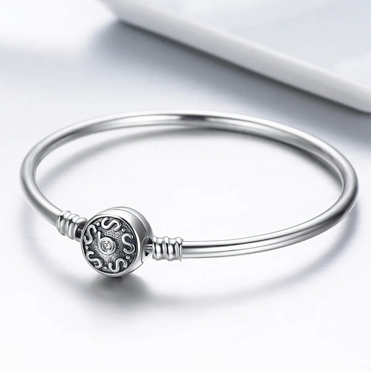 925 Sterling Silver Retro Bangle Clasp Bracelet