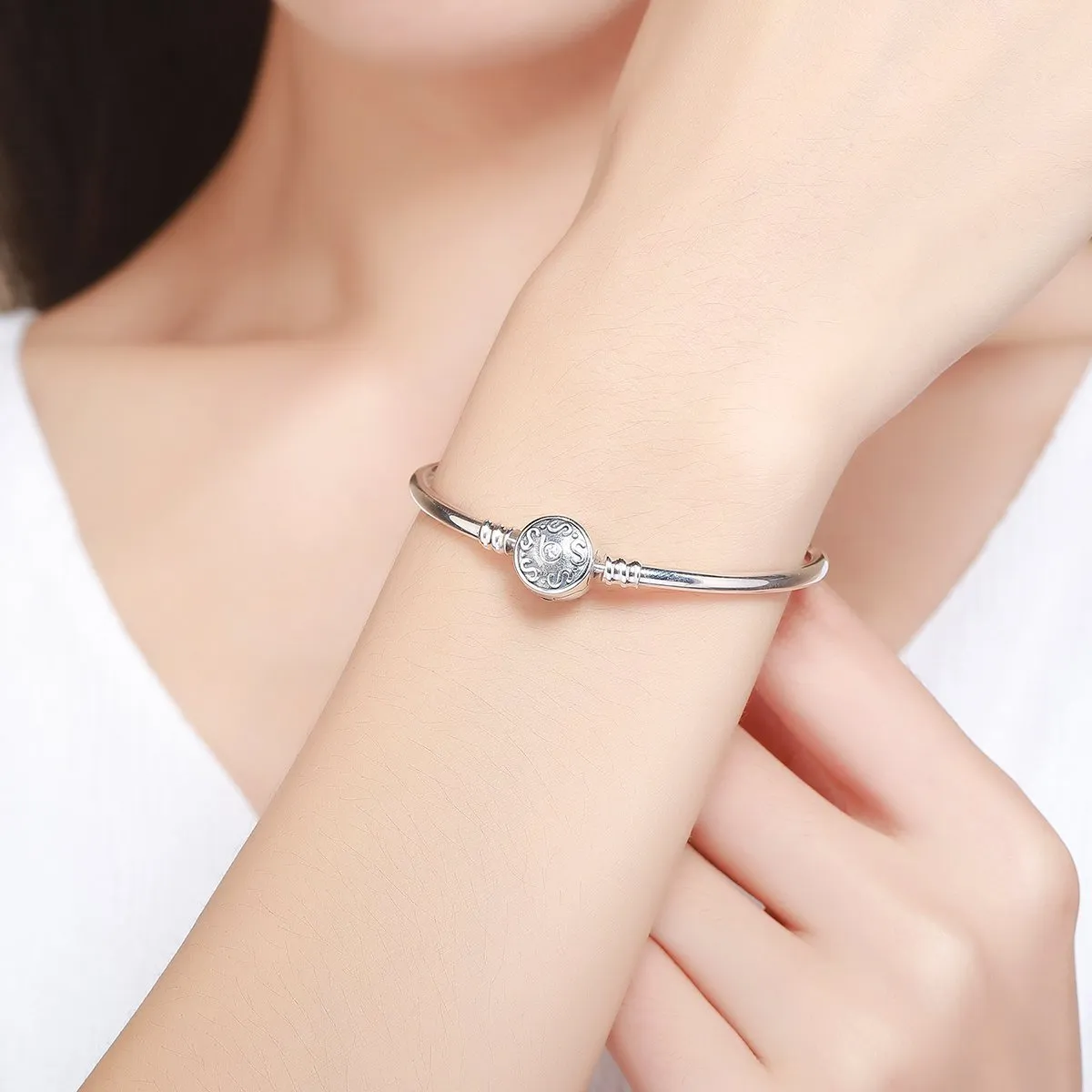 925 Sterling Silver Retro Bangle Clasp Bracelet