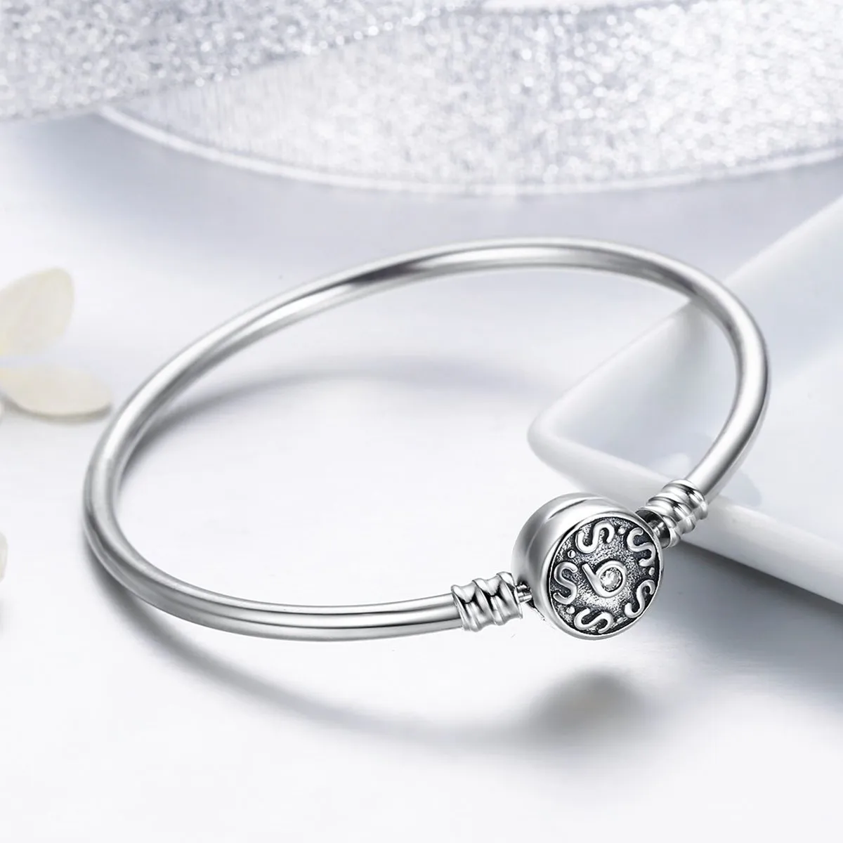 925 Sterling Silver Retro Bangle Clasp Bracelet