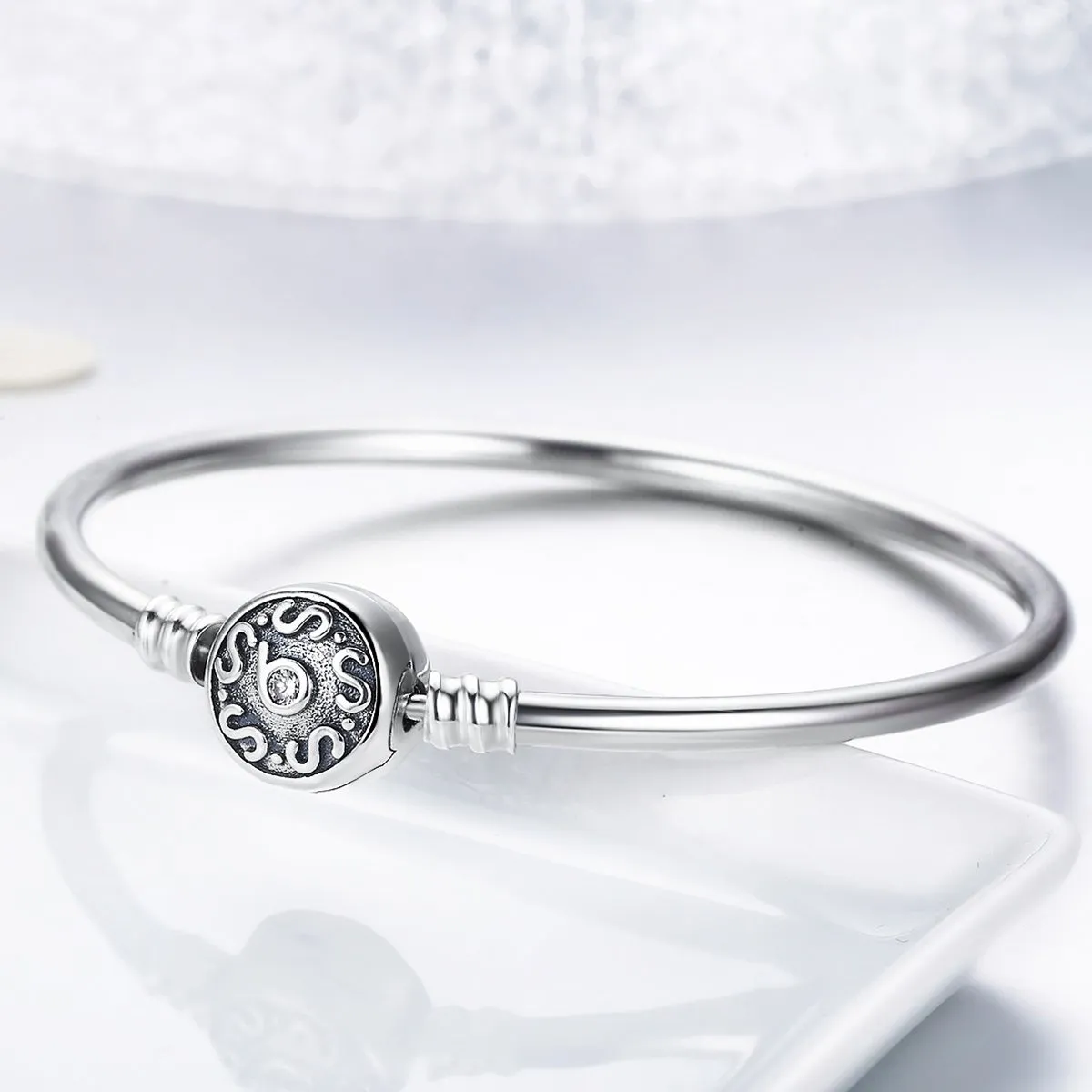 925 Sterling Silver Retro Bangle Clasp Bracelet