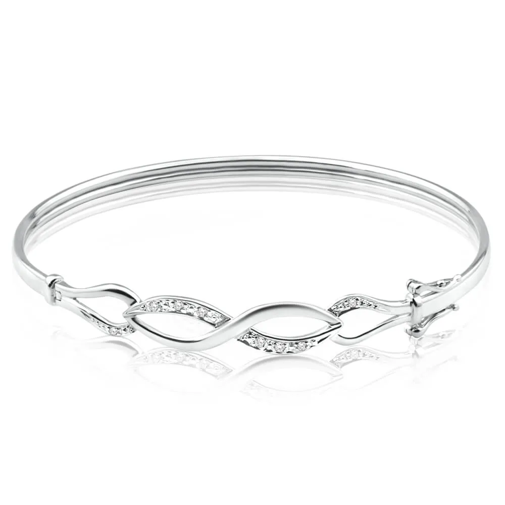 9ct Charming White Gold Diamond Bangle