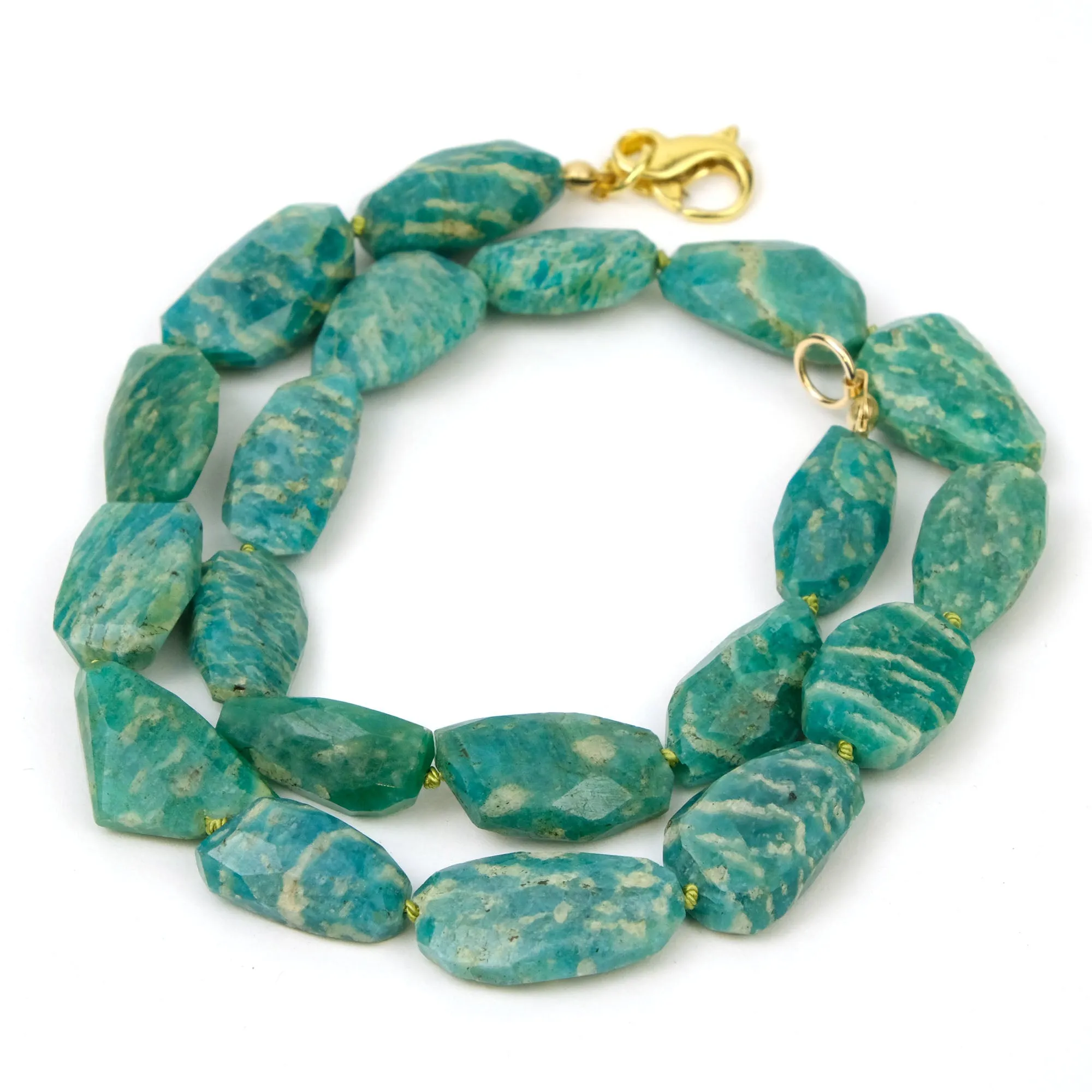 Amazonite Knotted Necklace with Gold Filled Fancy Lobster Claw Clasp