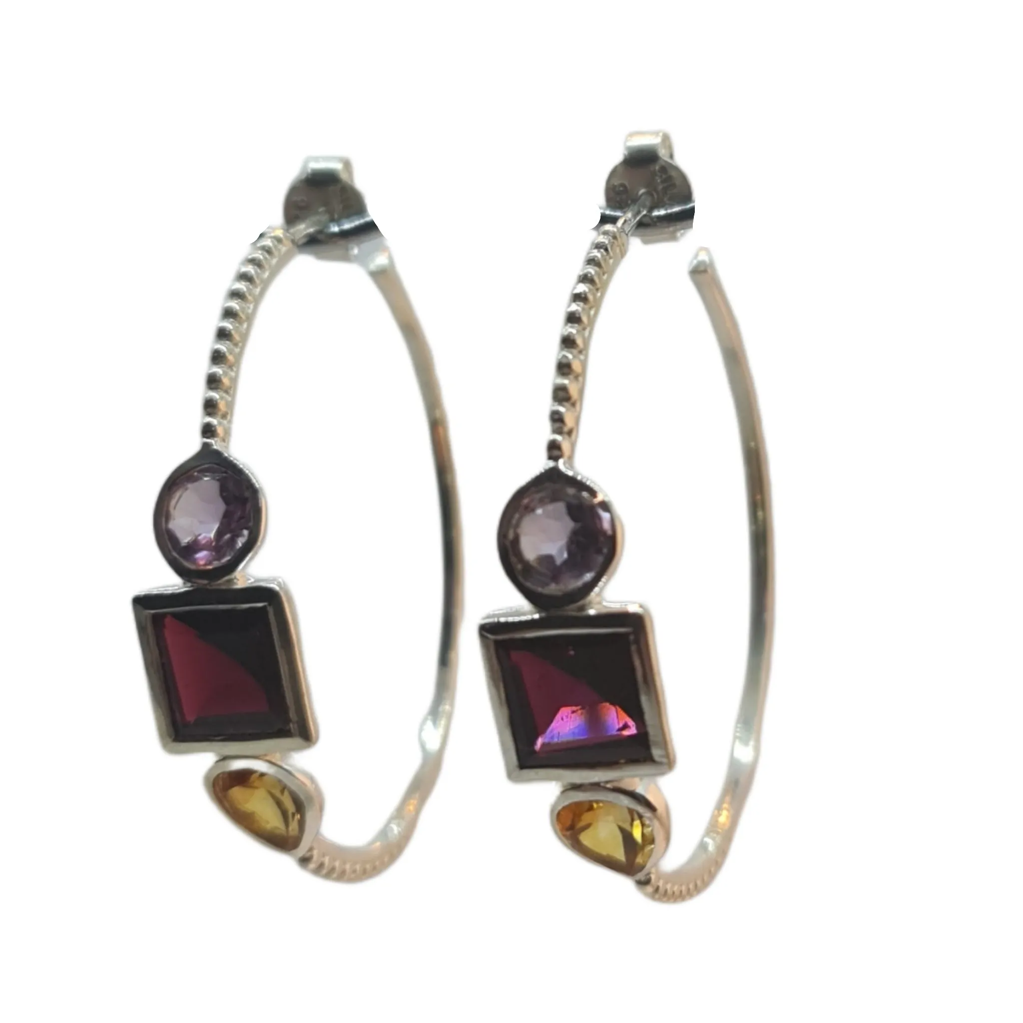 Amethyst Garnet Citrine Stone Hoop Earrings