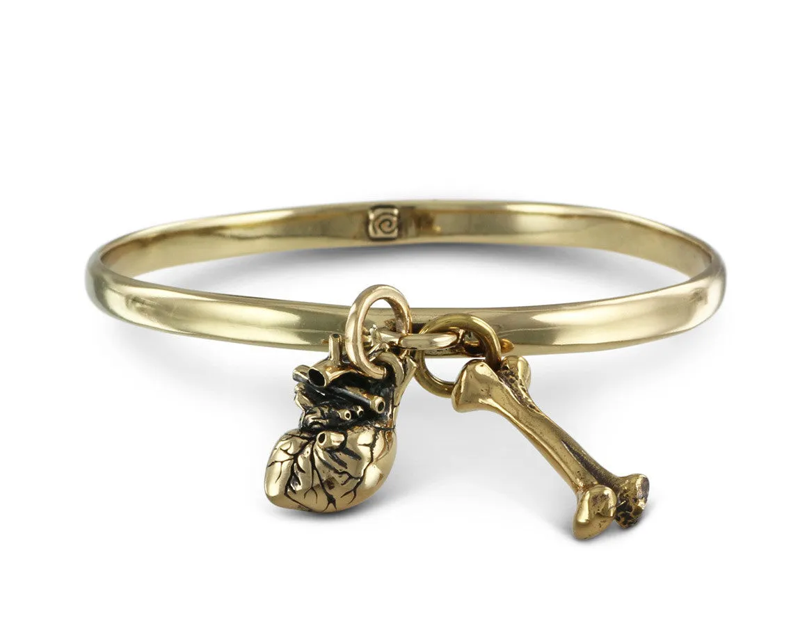 Anatomical Heart & Bone Bangle - Bronze